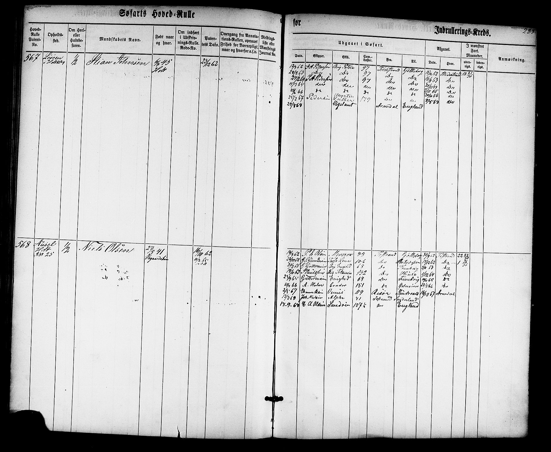 Tvedestrand mønstringskrets, SAK/2031-0011/F/Fb/L0012: Hovedrulle nr 1-574, U-28, 1860-1870, p. 293