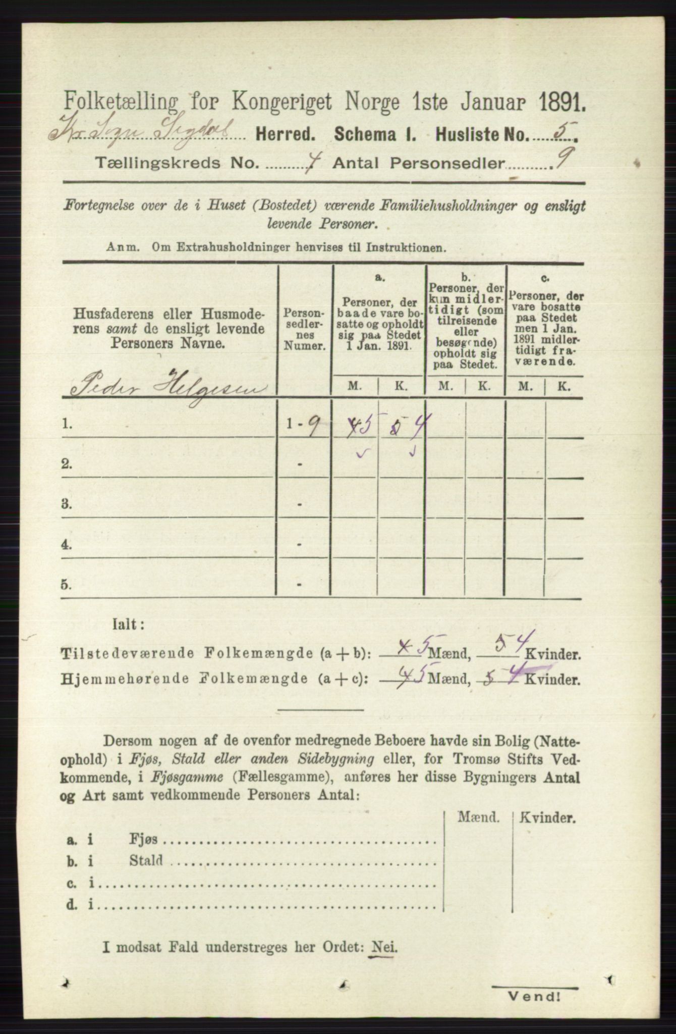 RA, 1891 census for 0621 Sigdal, 1891, p. 5956