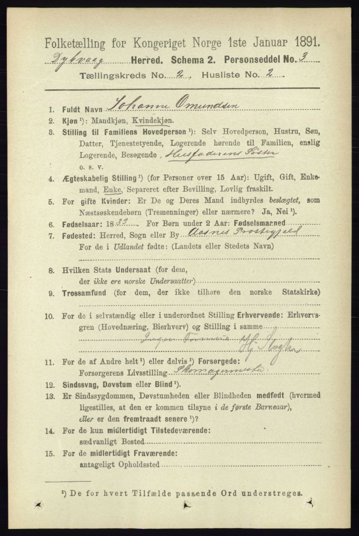 RA, 1891 census for 0915 Dypvåg, 1891, p. 521