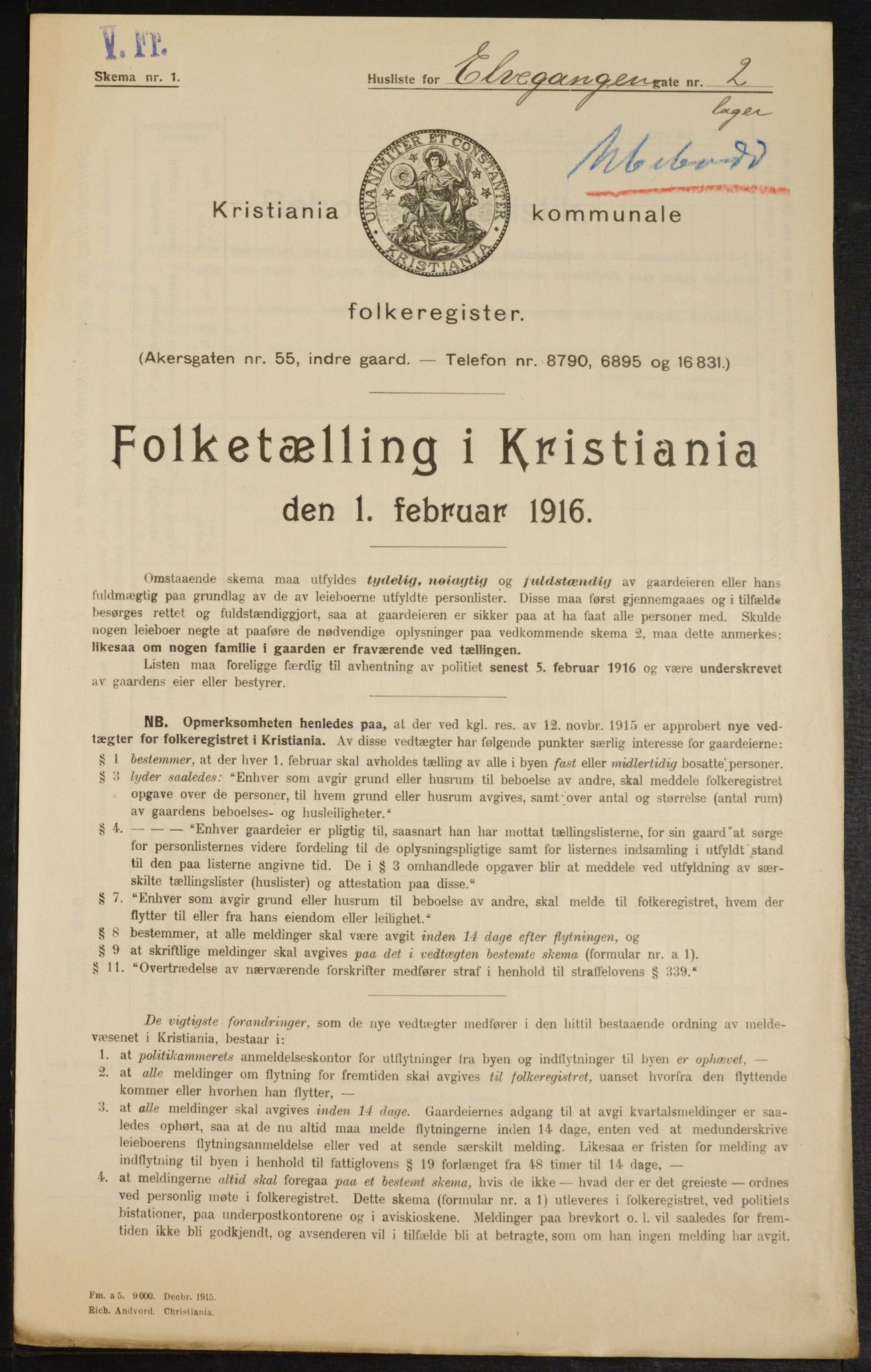 OBA, Municipal Census 1916 for Kristiania, 1916, p. 21205