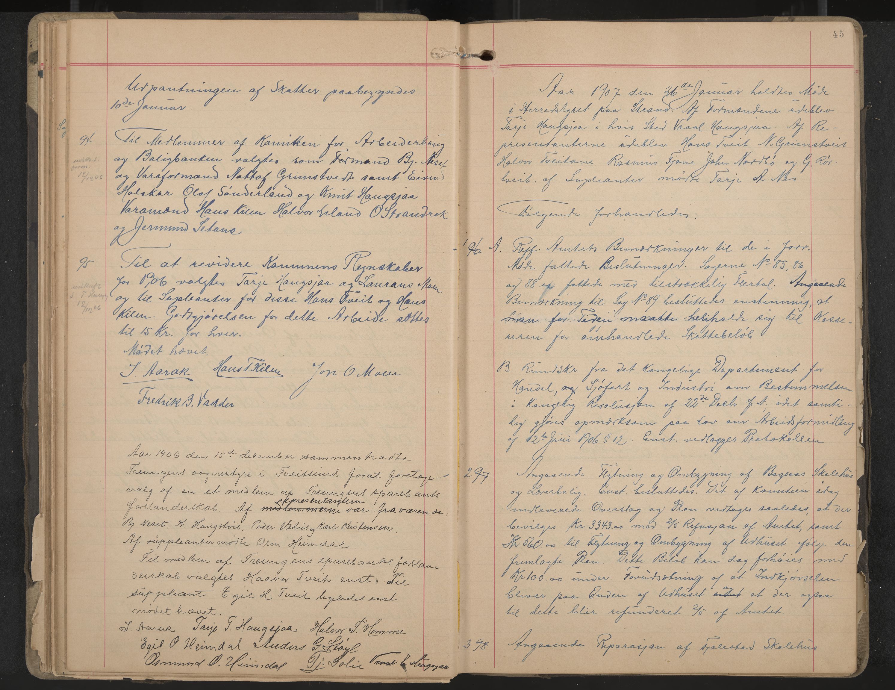 Nissedal formannskap og sentraladministrasjon, IKAK/0830021-1/A/L0004: Møtebok, 1904-1912, p. 45