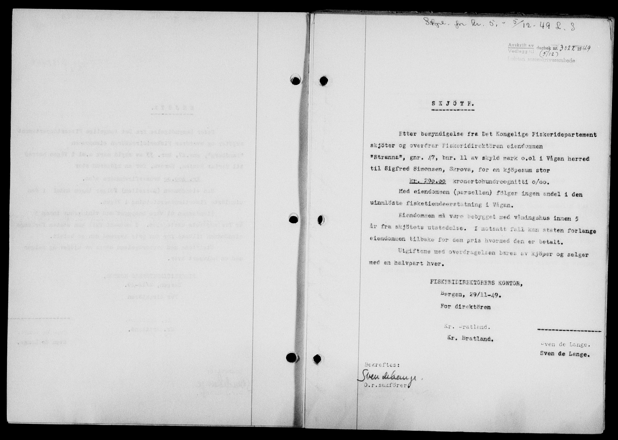 Lofoten sorenskriveri, SAT/A-0017/1/2/2C/L0022a: Mortgage book no. 22a, 1949-1950, Diary no: : 3022/1949