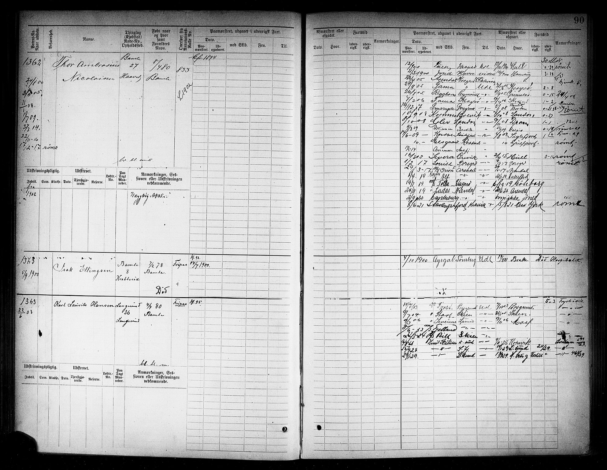 Langesund innrulleringskontor, AV/SAKO-A-831/F/Fc/L0006: Hovedrulle, 1891-1922, p. 93