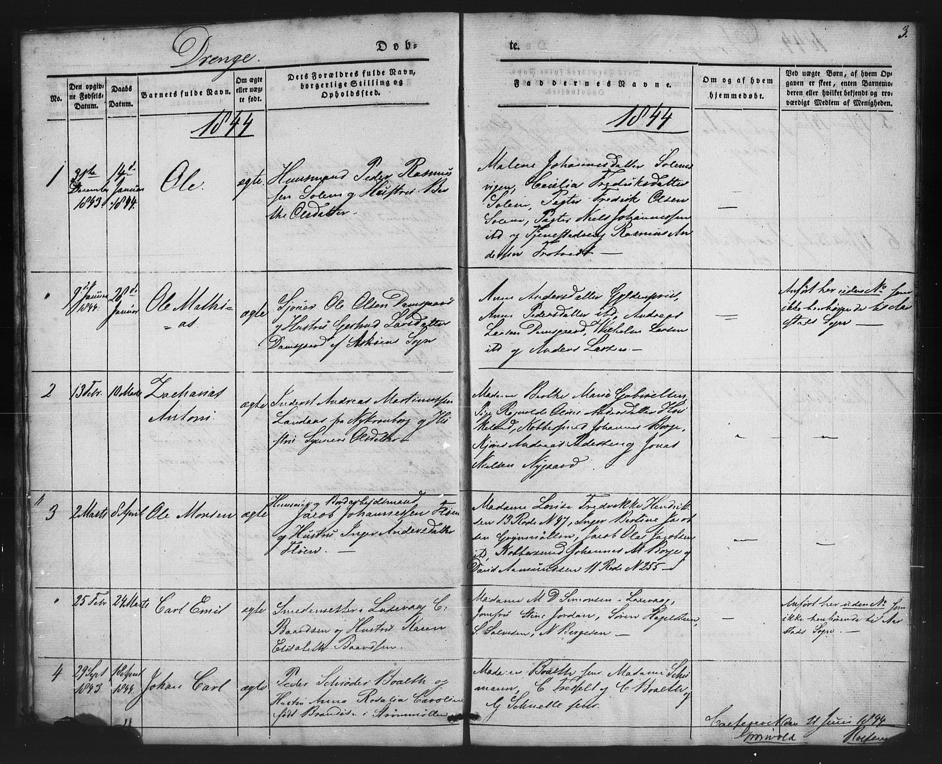 St. Jørgens hospital og Årstad sokneprestembete, AV/SAB-A-99934: Parish register (copy) no. A 2, 1843-1863, p. 3