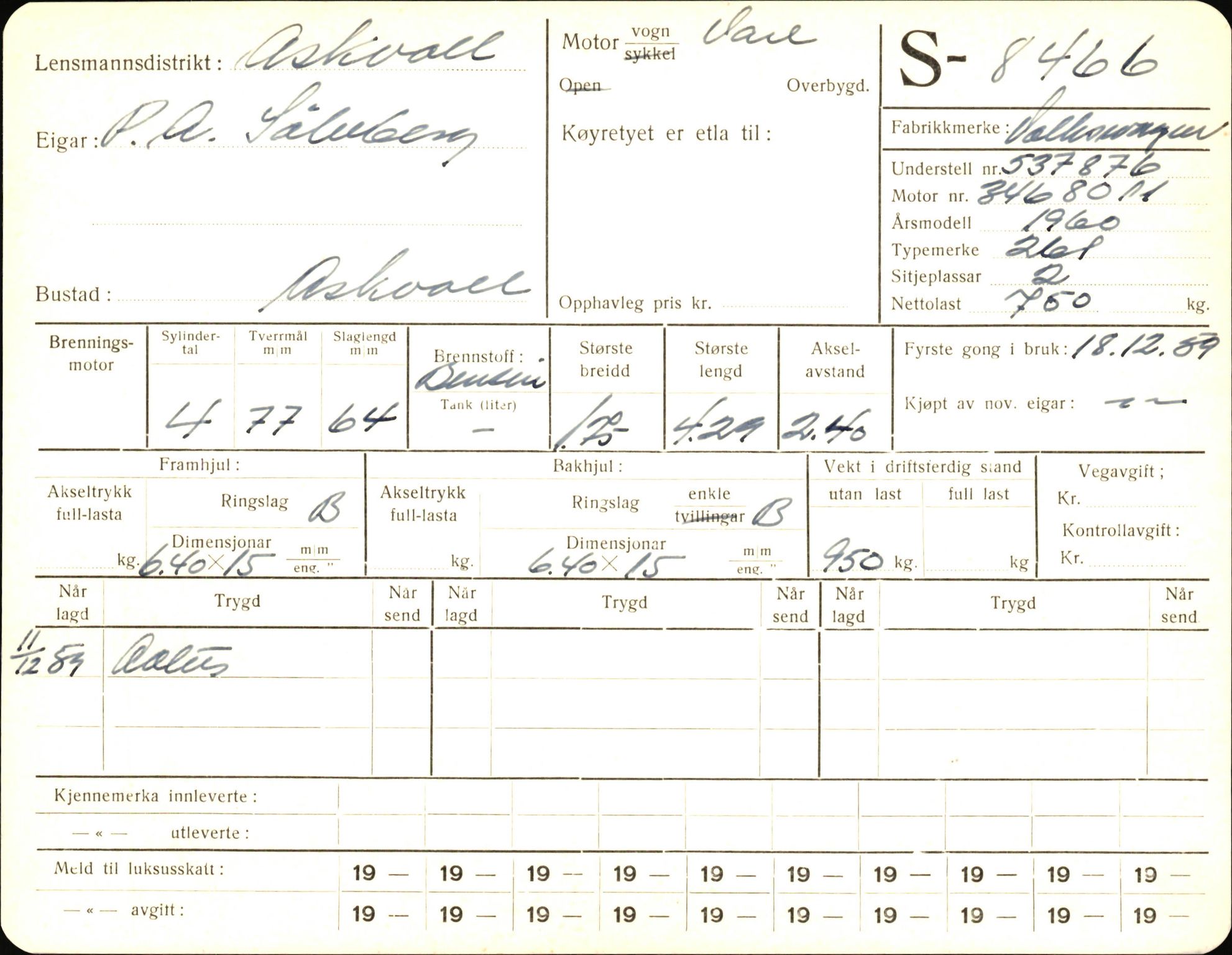 Statens vegvesen, Sogn og Fjordane vegkontor, AV/SAB-A-5301/4/F/L0006: Registerkort utmeldte Fjordane S8300-9500, 1930-1961, p. 244