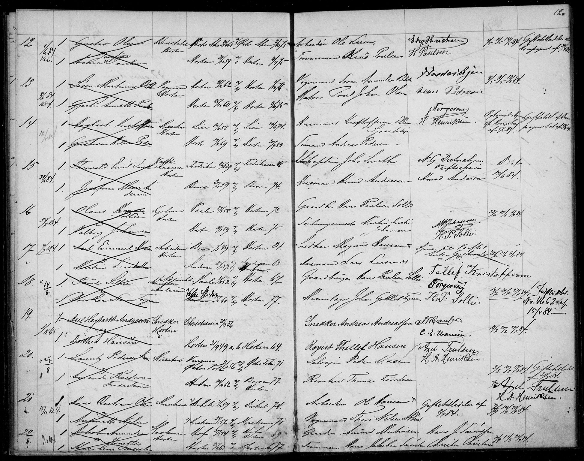 Horten kirkebøker, AV/SAKO-A-348/H/Ha/L0002: Banns register no. 2, 1881-1891, p. 12