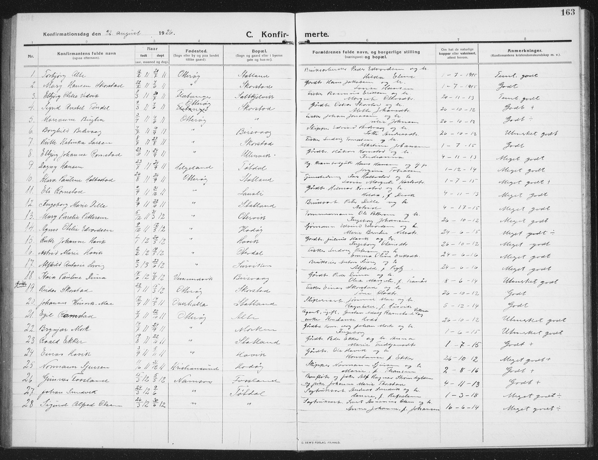 Ministerialprotokoller, klokkerbøker og fødselsregistre - Nord-Trøndelag, SAT/A-1458/774/L0630: Parish register (copy) no. 774C01, 1910-1934, p. 163