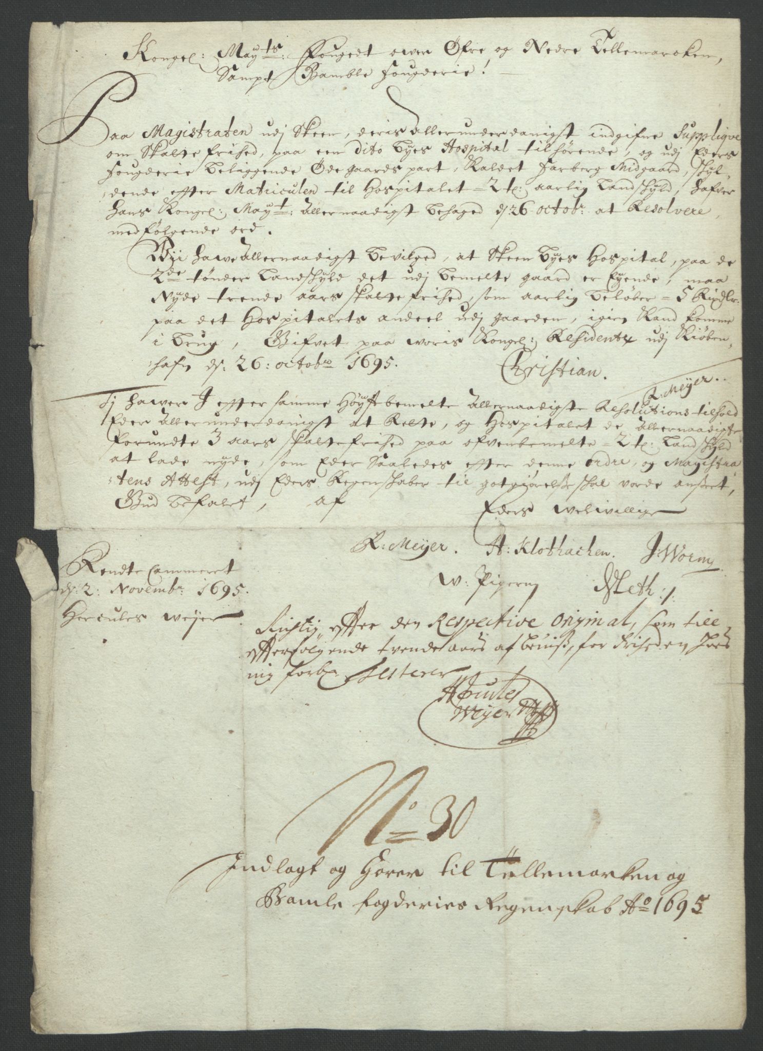 Rentekammeret inntil 1814, Reviderte regnskaper, Fogderegnskap, AV/RA-EA-4092/R36/L2093: Fogderegnskap Øvre og Nedre Telemark og Bamble, 1695, p. 494