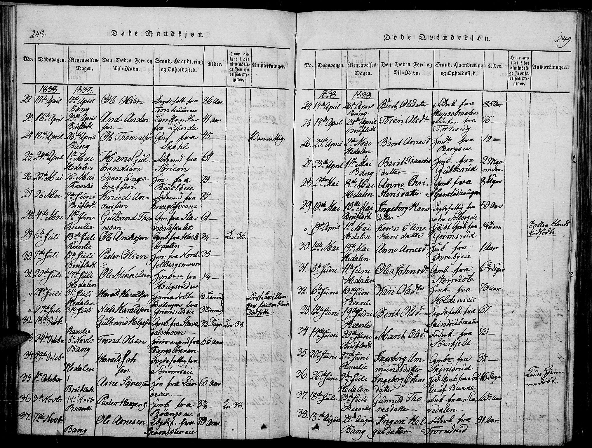 Sør-Aurdal prestekontor, SAH/PREST-128/H/Ha/Haa/L0003: Parish register (official) no. 3, 1825-1840, p. 248-249