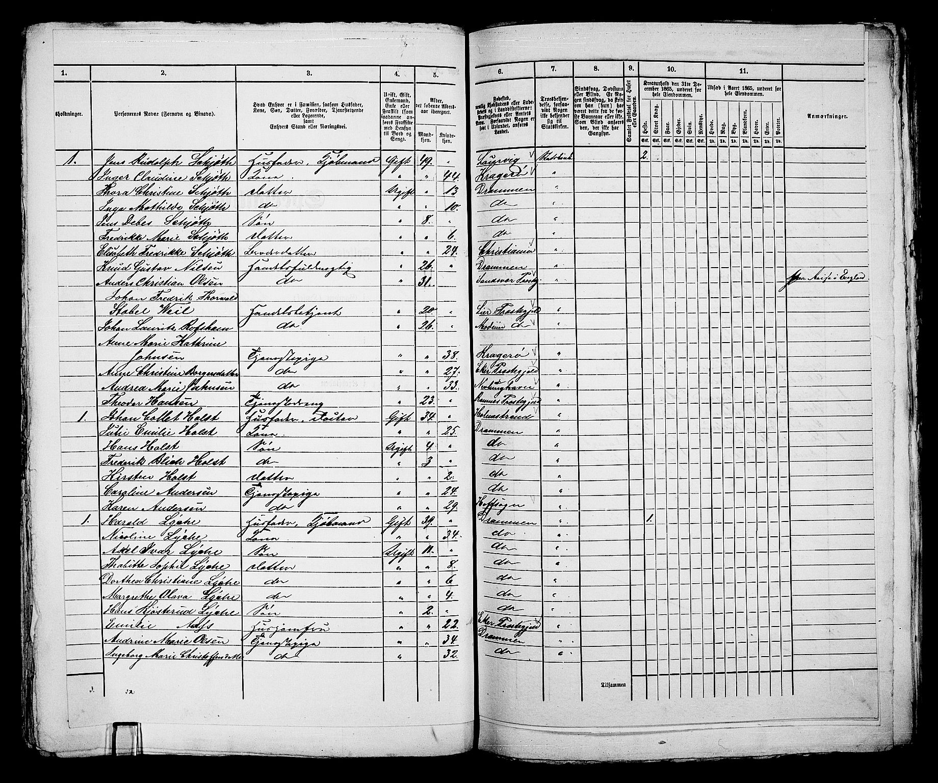 RA, 1865 census for Bragernes in Drammen, 1865, p. 423