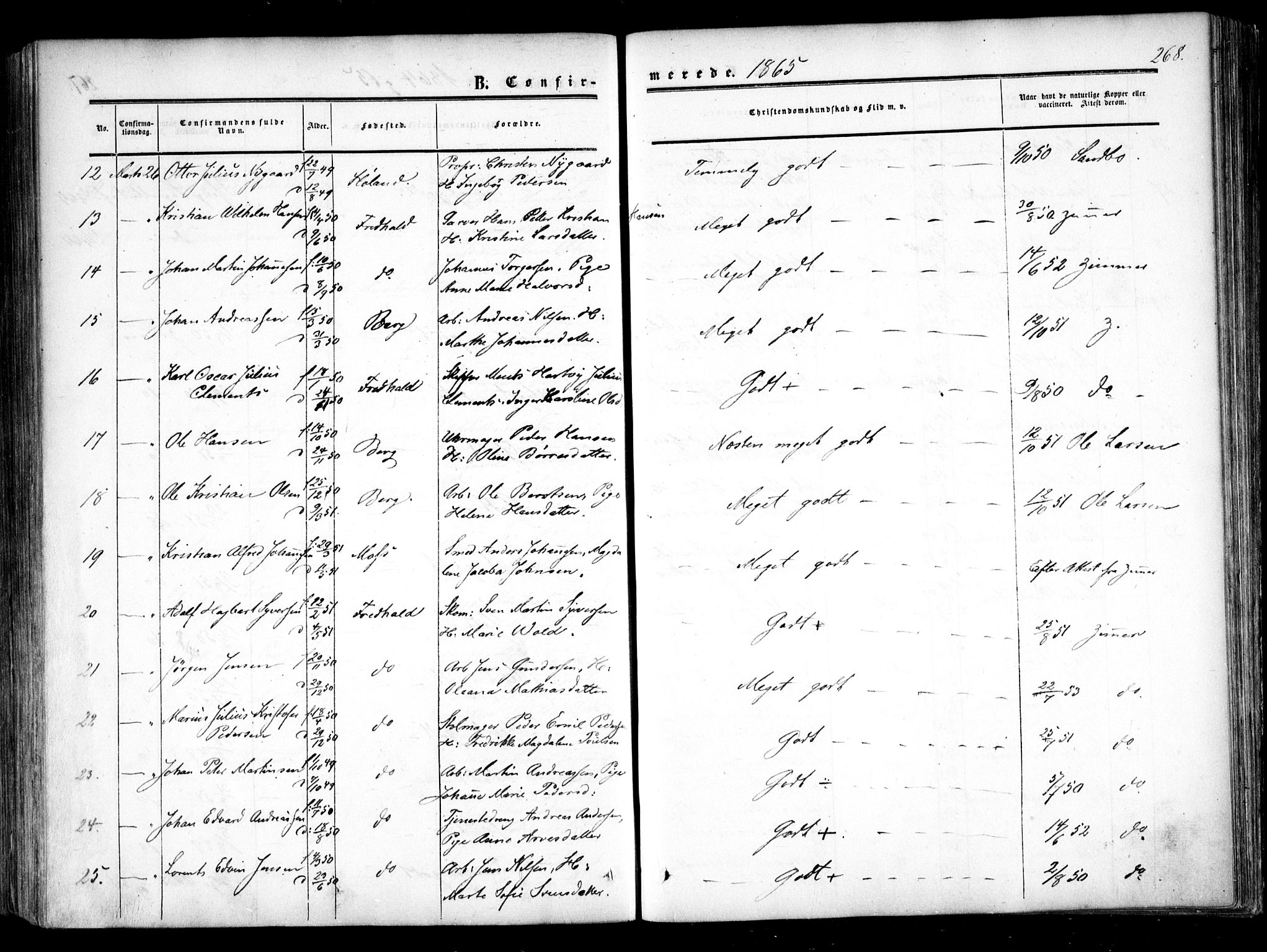 Halden prestekontor Kirkebøker, SAO/A-10909/F/Fa/L0007: Parish register (official) no. I 7, 1857-1865, p. 268