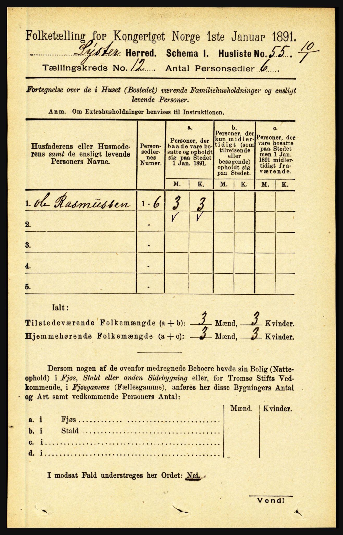 RA, 1891 census for 1426 Luster, 1891, p. 3757