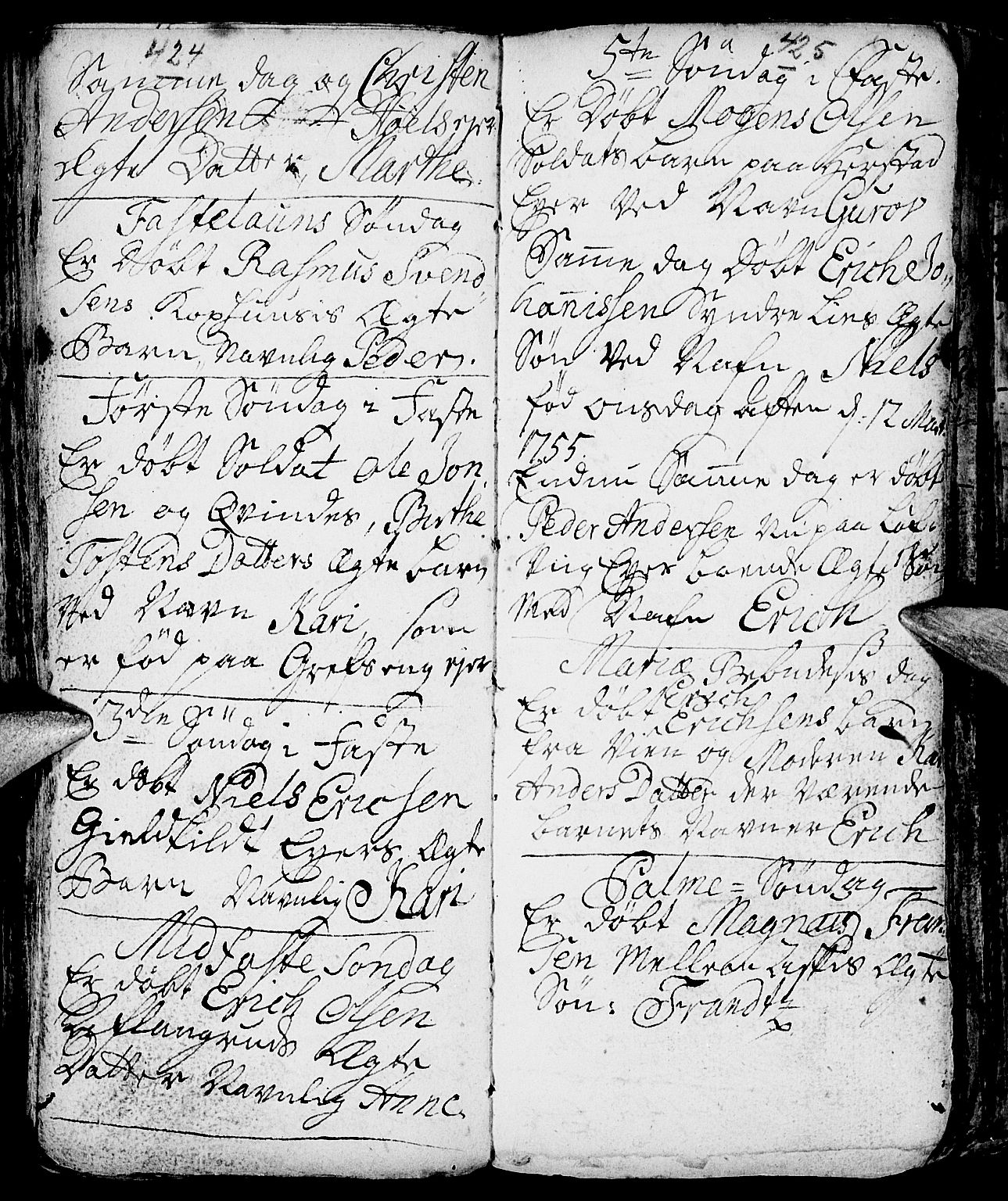 Nes prestekontor, Hedmark, AV/SAH-PREST-020/L/La/L0001: Parish register (copy) no. 1, 1663-1784, p. 424-425