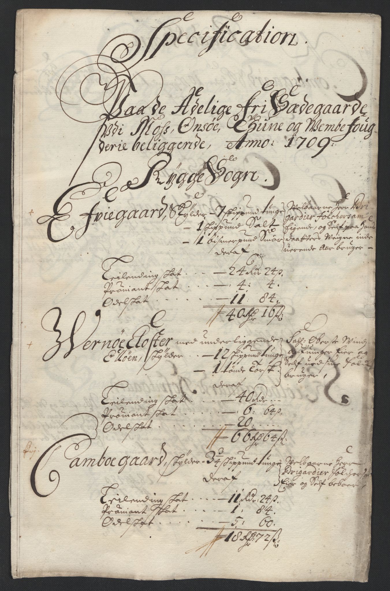 Rentekammeret inntil 1814, Reviderte regnskaper, Fogderegnskap, AV/RA-EA-4092/R04/L0135: Fogderegnskap Moss, Onsøy, Tune, Veme og Åbygge, 1709-1710, p. 136