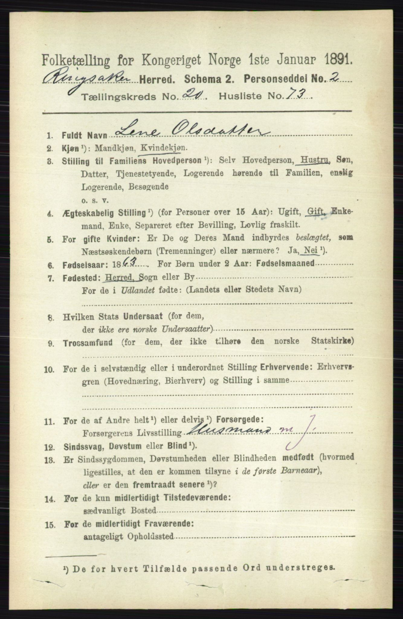 RA, 1891 census for 0412 Ringsaker, 1891, p. 11575