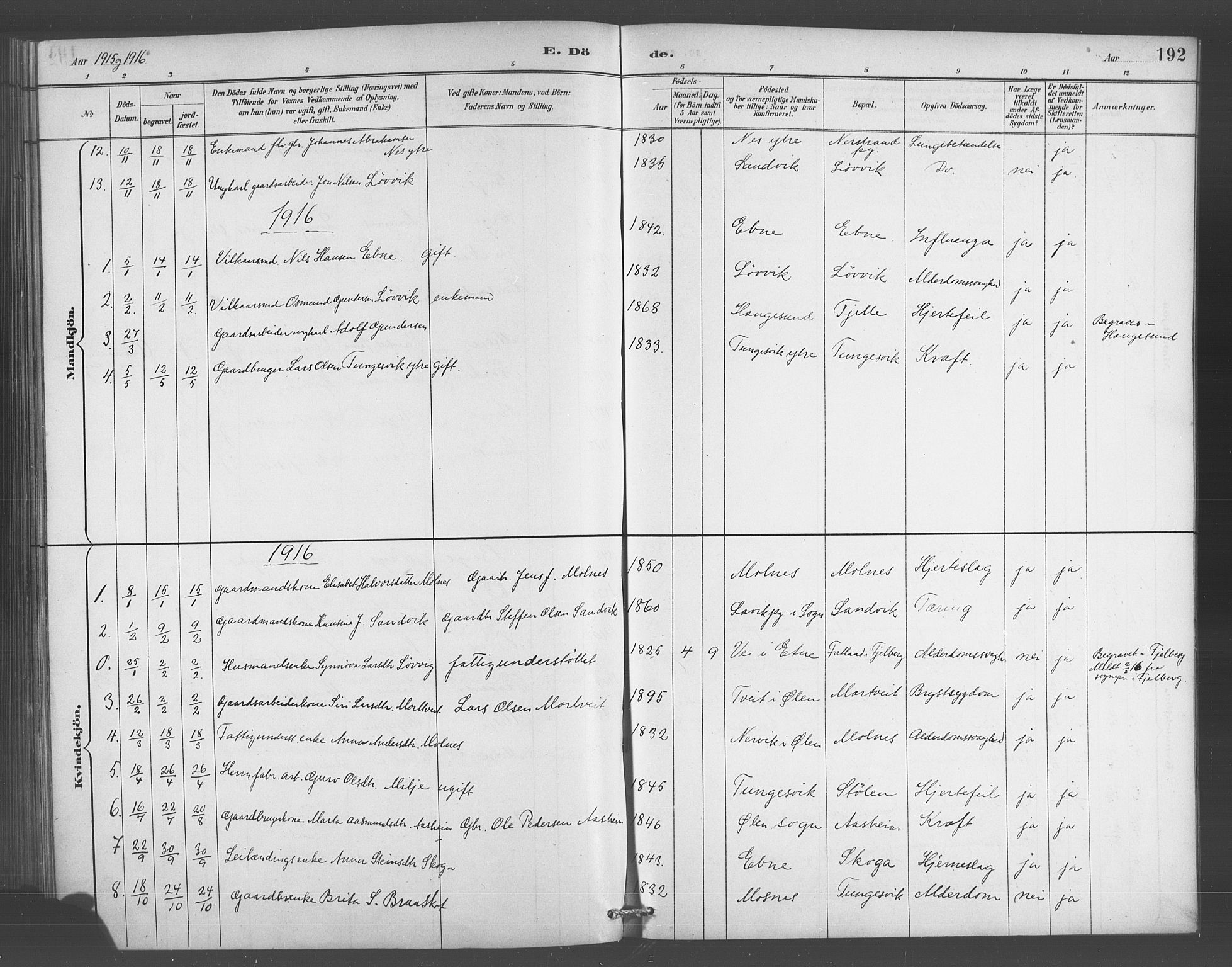 Skånevik sokneprestembete, AV/SAB-A-77801/H/Hab: Parish register (copy) no. A 2, 1888-1924, p. 192