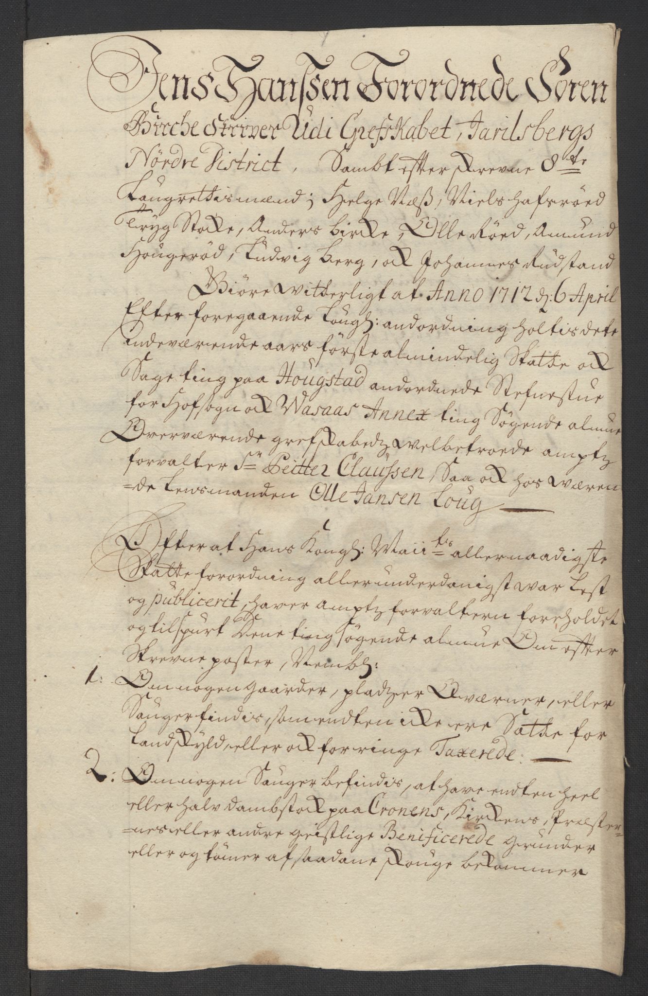 Rentekammeret inntil 1814, Reviderte regnskaper, Fogderegnskap, AV/RA-EA-4092/R32/L1877: Fogderegnskap Jarlsberg grevskap, 1712, p. 139