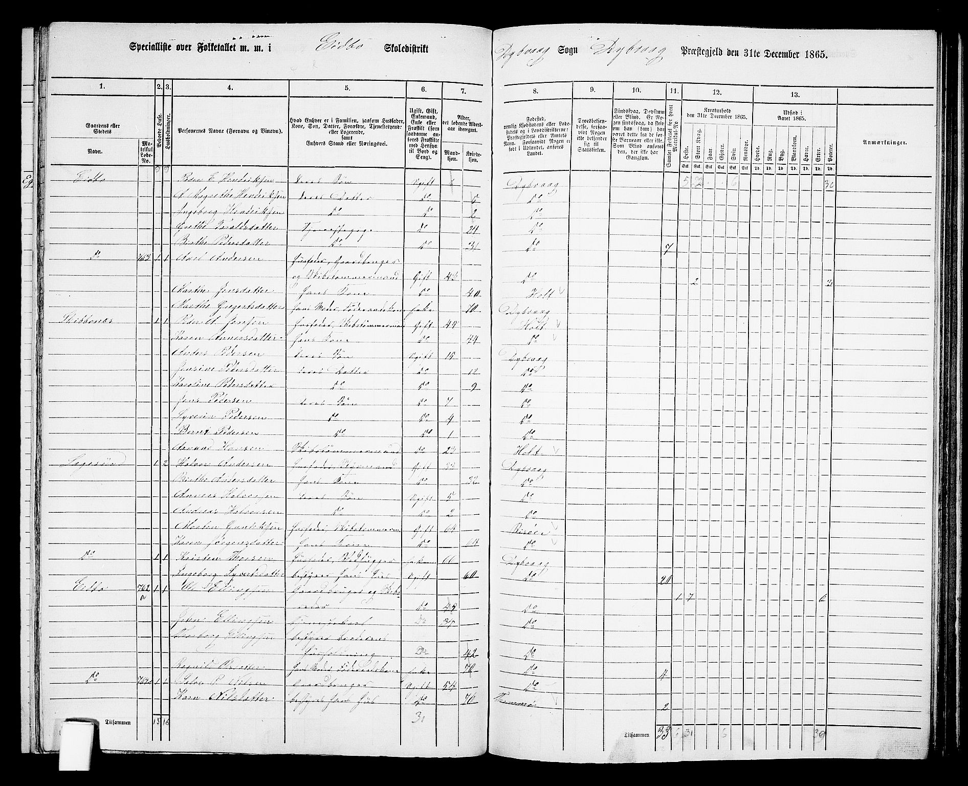 RA, 1865 census for Dypvåg, 1865, p. 111