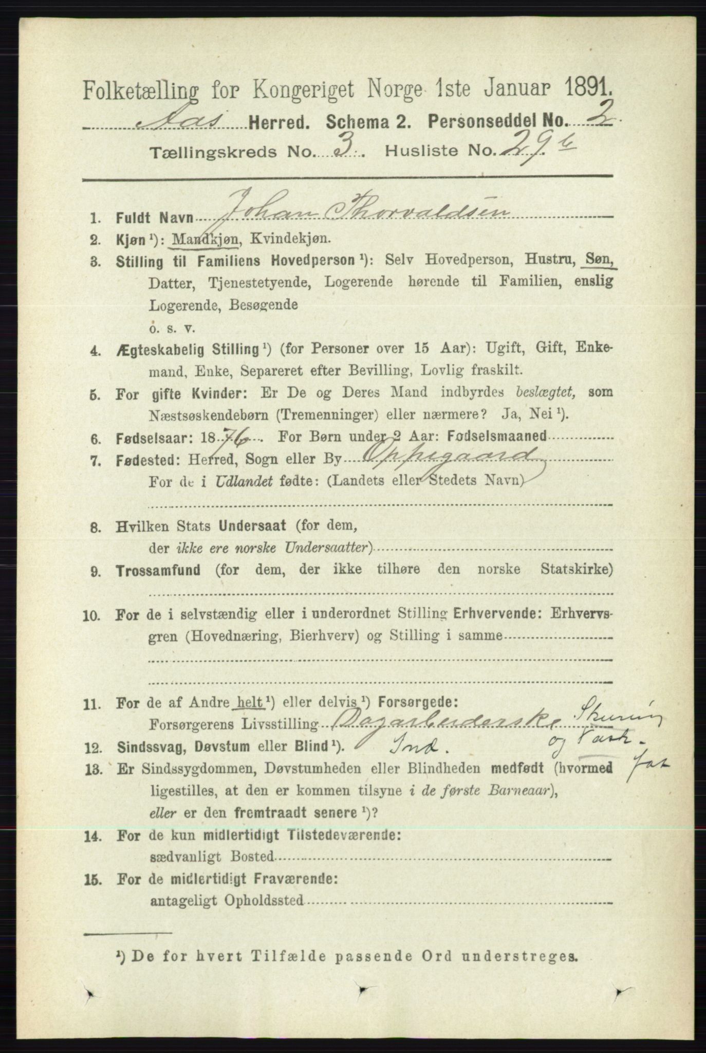 RA, 1891 census for 0214 Ås, 1891, p. 2913