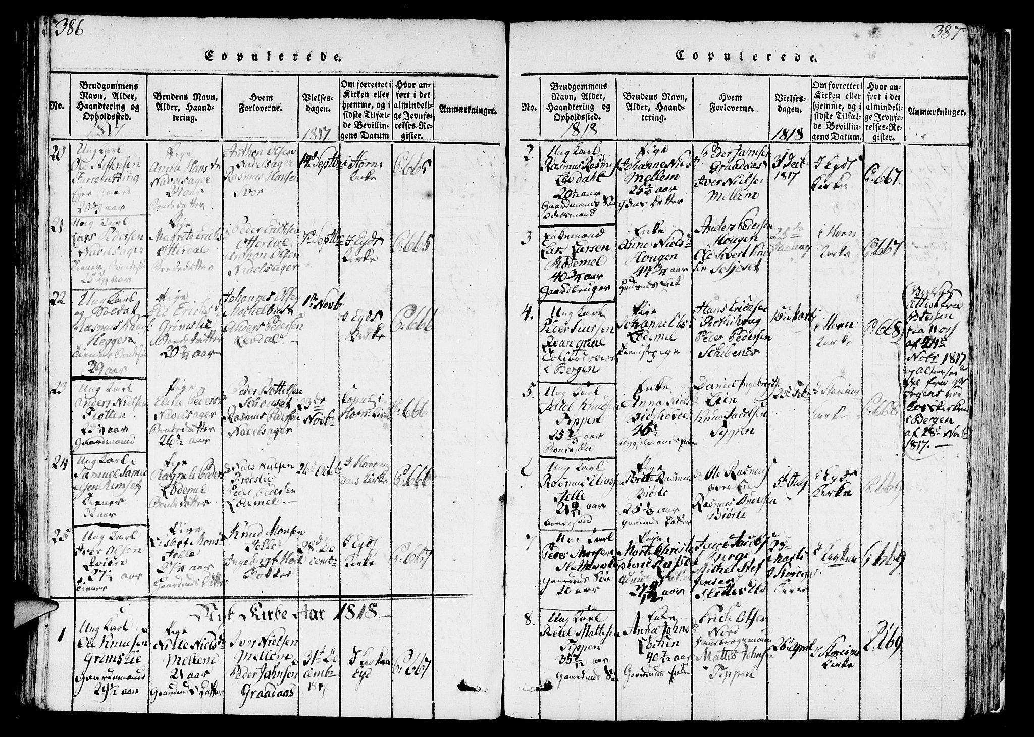 Eid sokneprestembete, AV/SAB-A-82301/H/Haa/Haaa/L0005: Parish register (official) no. A 5, 1816-1830, p. 386-387