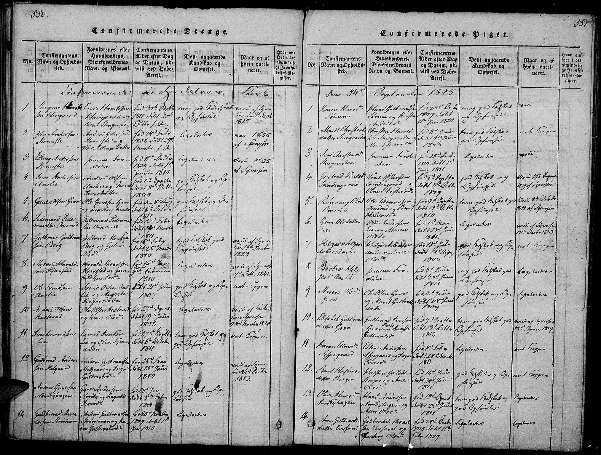 Sør-Aurdal prestekontor, AV/SAH-PREST-128/H/Ha/Haa/L0002: Parish register (official) no. 2, 1815-1840, p. 550-551