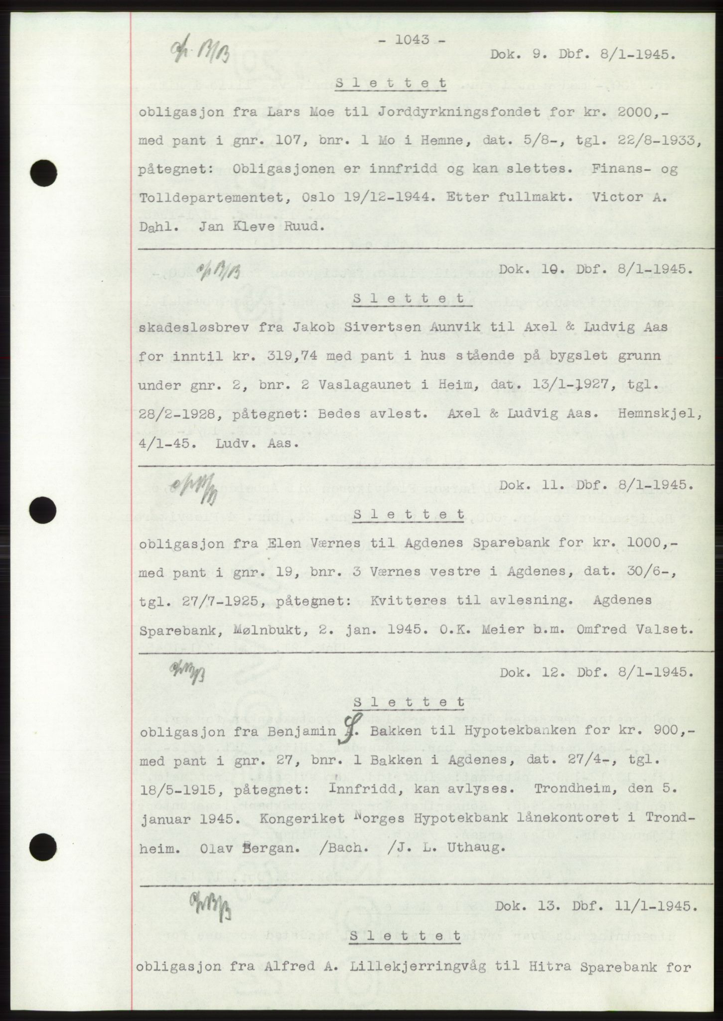 Hitra sorenskriveri, AV/SAT-A-0018/2/2C/2Ca: Mortgage book no. C1, 1936-1945, Diary no: : 9/1945