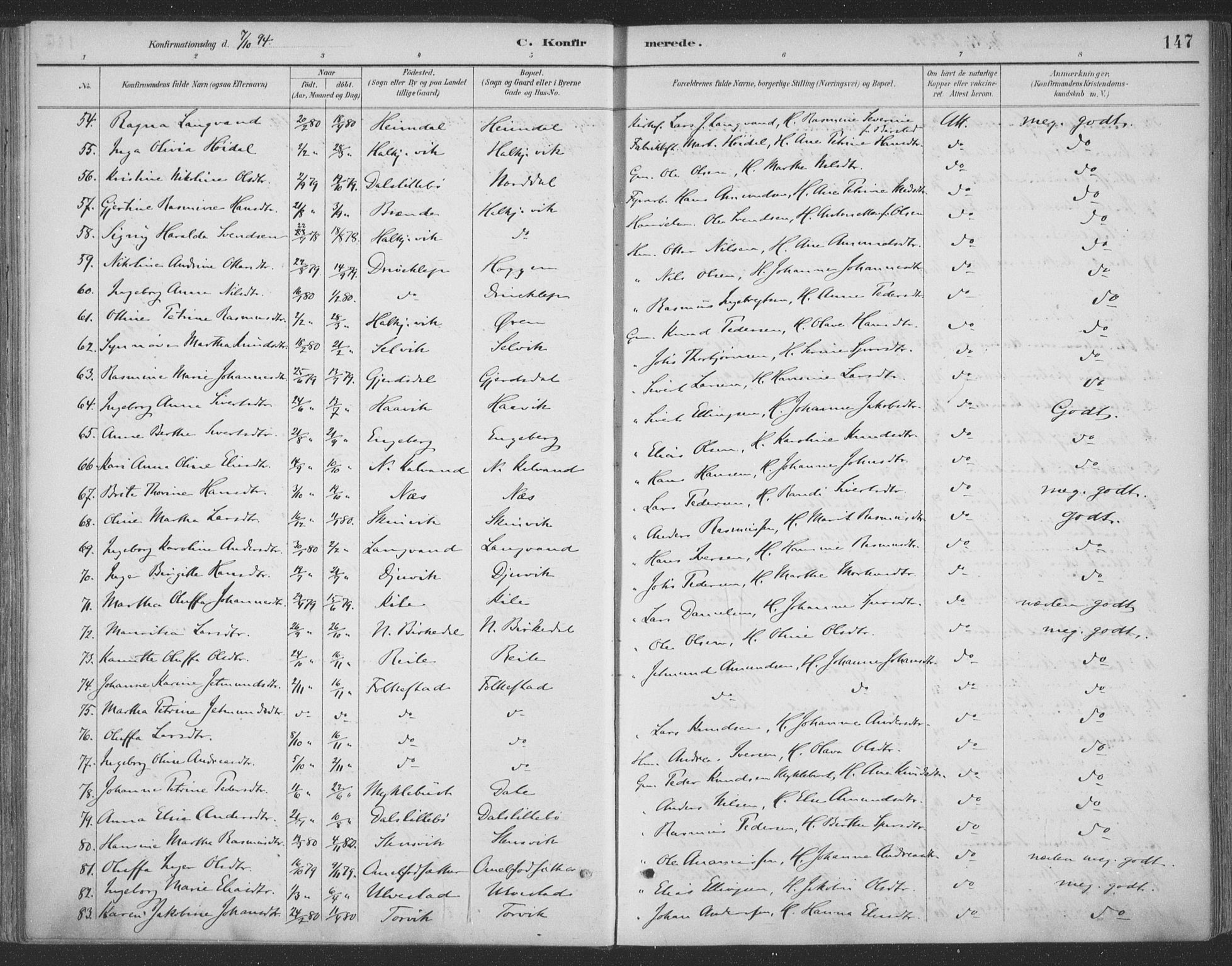 Ministerialprotokoller, klokkerbøker og fødselsregistre - Møre og Romsdal, AV/SAT-A-1454/511/L0142: Parish register (official) no. 511A09, 1891-1905, p. 147