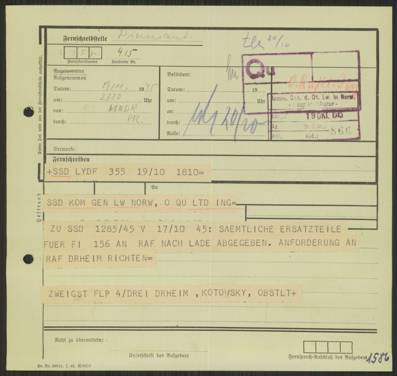 Deutscher Oberbefehlshaber Norwegen (DOBN), AV/RA-RAFA-2197/D/Di/L0066: AOK 20/WBN-DOBN Luftwaffe/Komm G. d.Dt.Lw. in Norwegen, 1945, p. 775