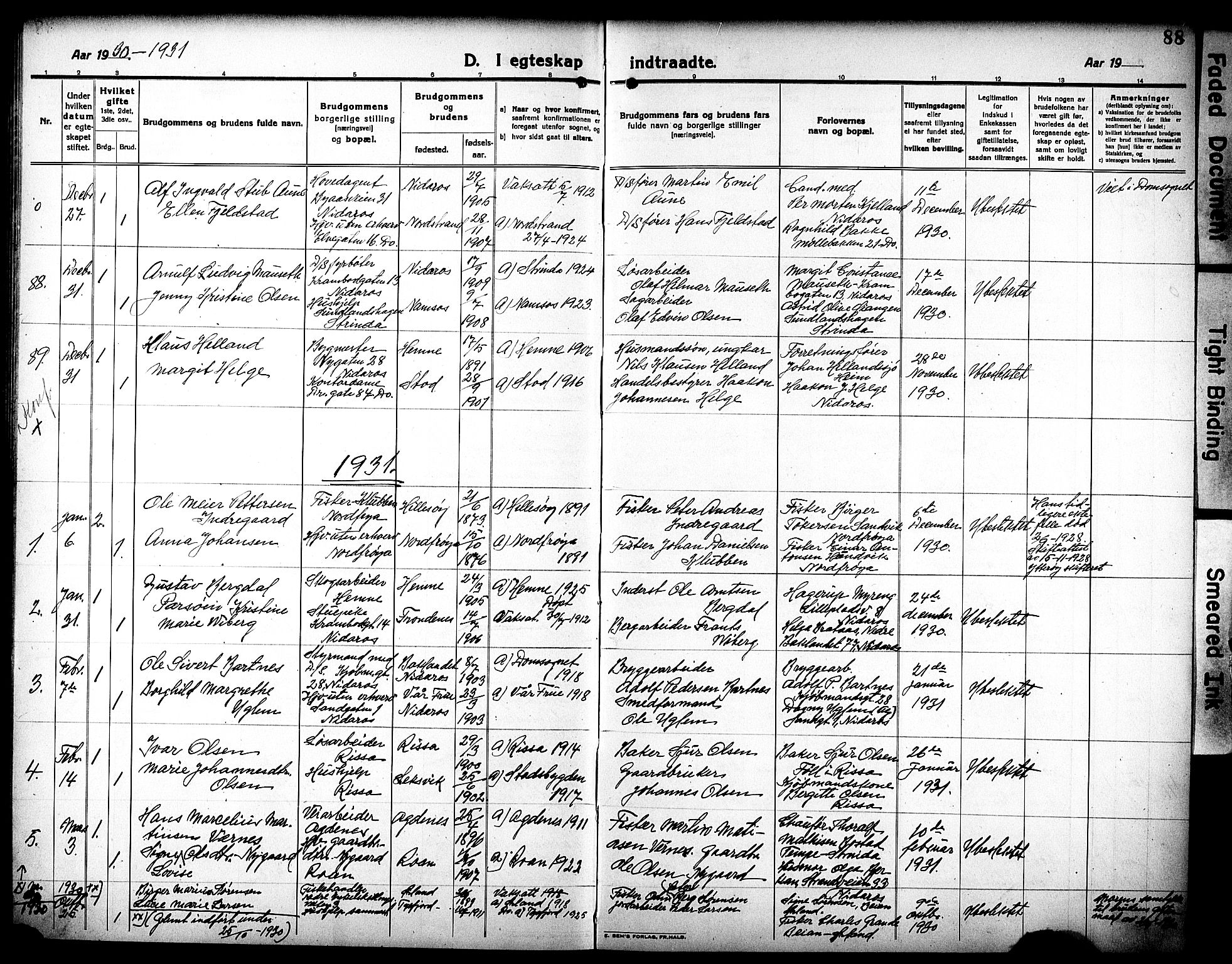 Ministerialprotokoller, klokkerbøker og fødselsregistre - Sør-Trøndelag, SAT/A-1456/602/L0149: Parish register (copy) no. 602C17, 1919-1932, p. 88