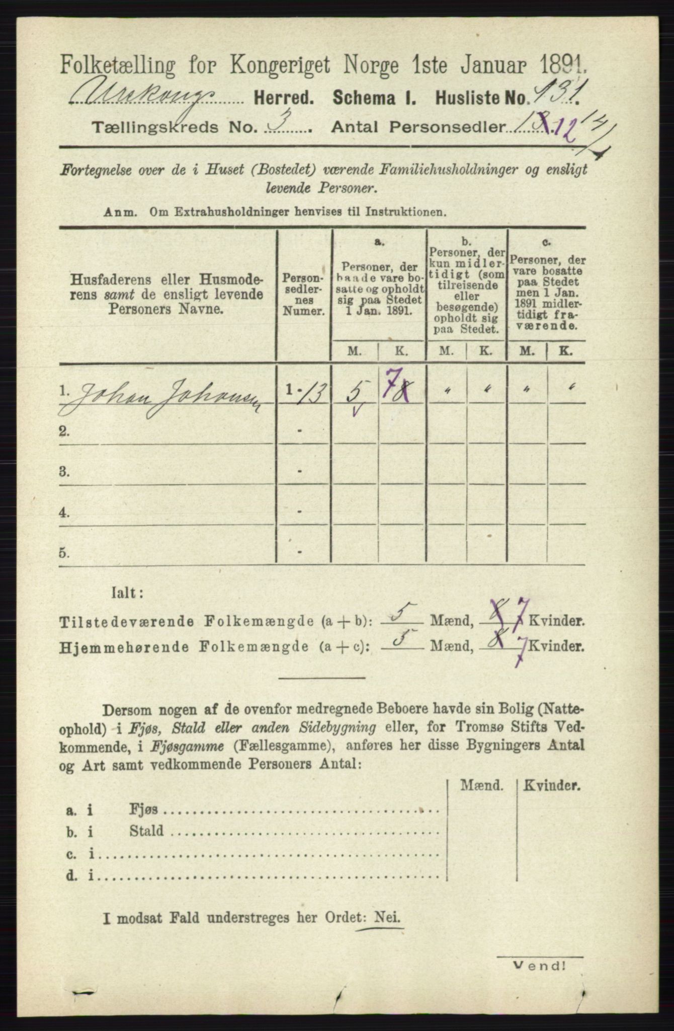 RA, 1891 census for 0224 Aurskog, 1891, p. 489