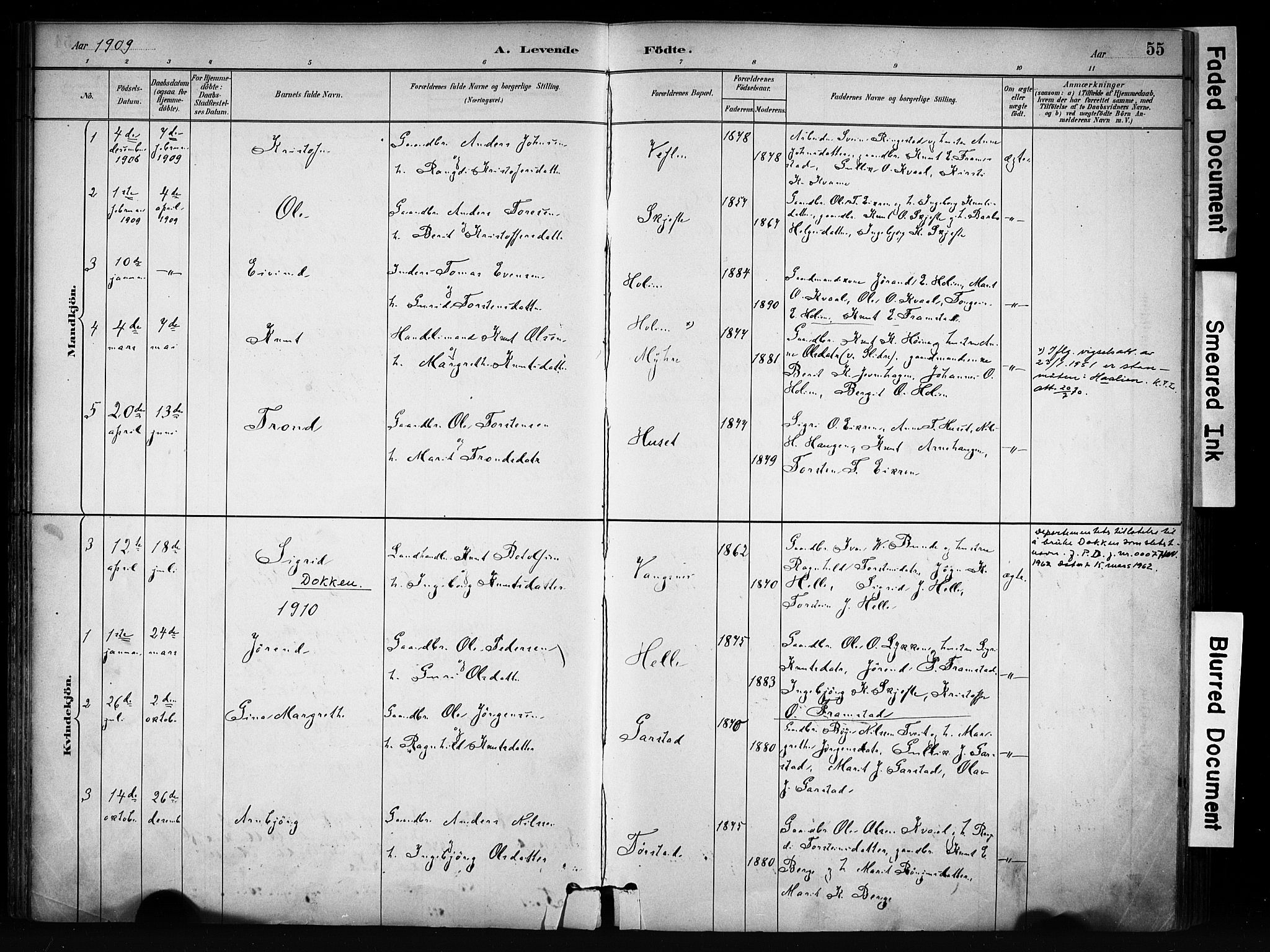 Vang prestekontor, Valdres, SAH/PREST-140/H/Ha/L0009: Parish register (official) no. 9, 1882-1914, p. 55