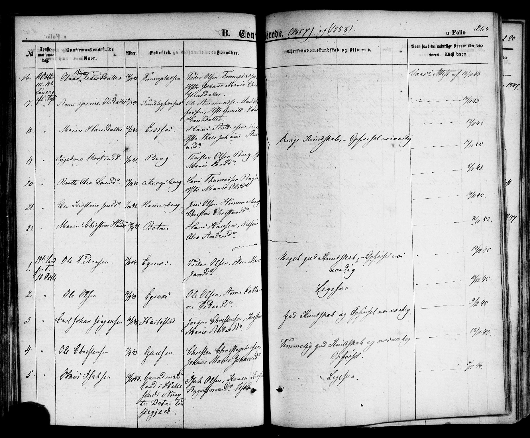 Hof kirkebøker, SAKO/A-64/F/Fa/L0006: Parish register (official) no. I 6, 1851-1877, p. 266