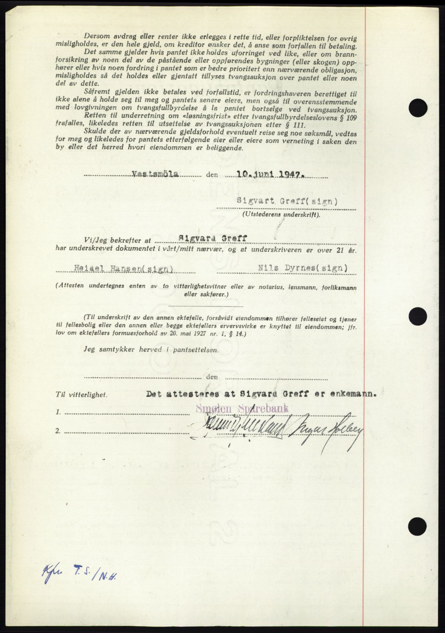 Nordmøre sorenskriveri, AV/SAT-A-4132/1/2/2Ca: Mortgage book no. B96, 1947-1947, Diary no: : 1381/1947