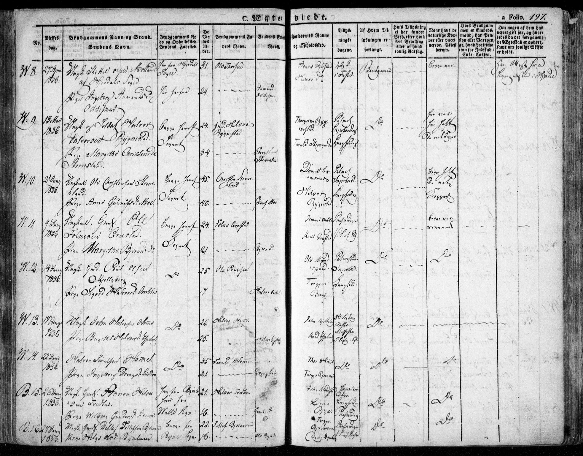 Valle sokneprestkontor, AV/SAK-1111-0044/F/Fa/Fac/L0006: Parish register (official) no. A 6, 1831-1853, p. 197