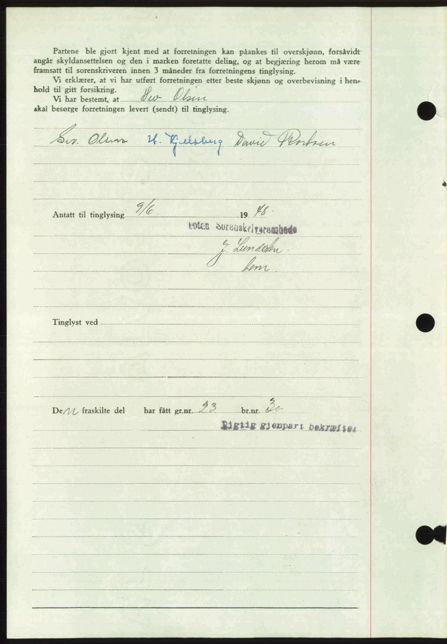 Toten tingrett, SAH/TING-006/H/Hb/Hbc/L0020: Mortgage book no. Hbc-20, 1948-1948, Diary no: : 1744/1948