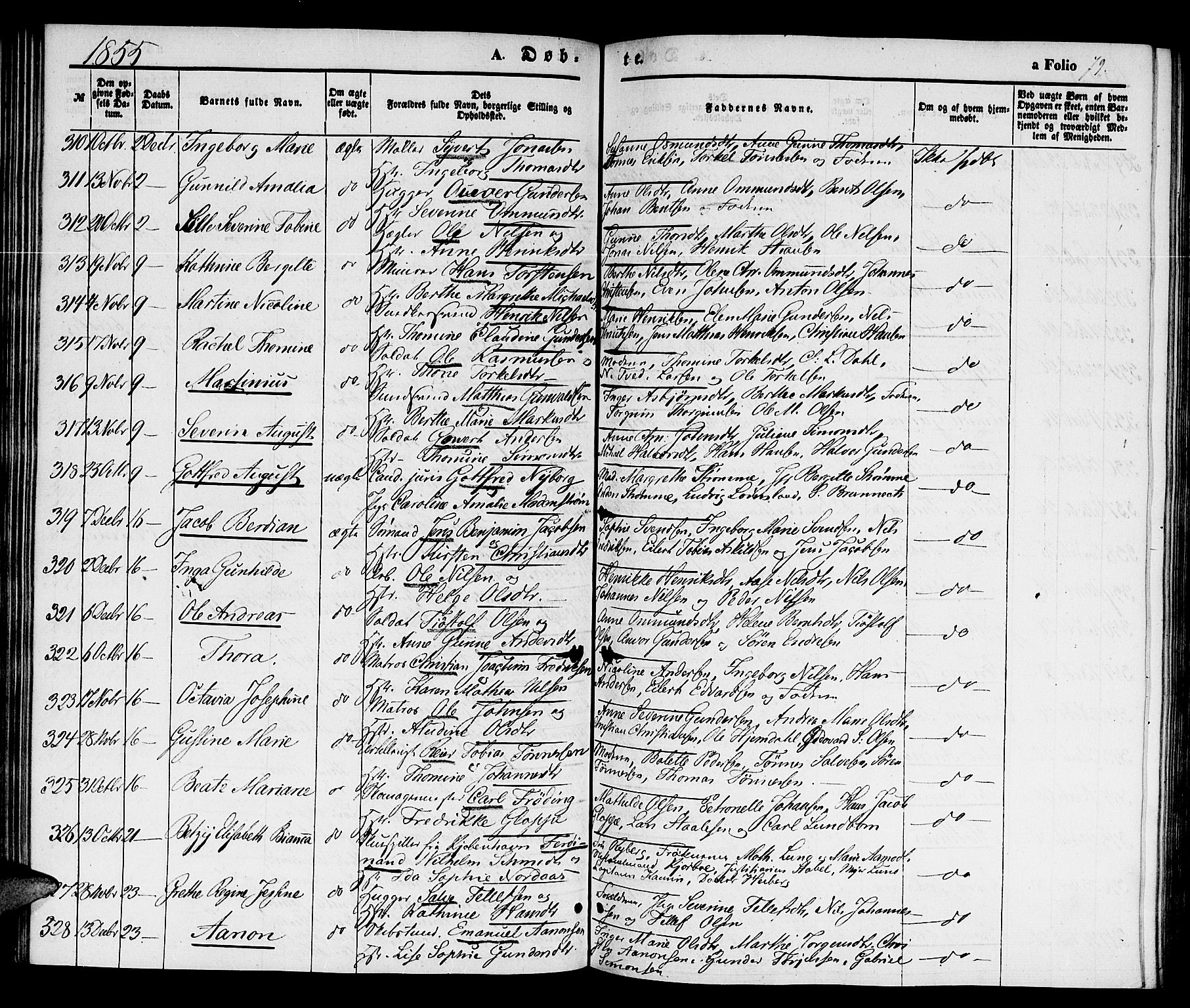 Kristiansand domprosti, AV/SAK-1112-0006/F/Fb/L0011: Parish register (copy) no. B 11, 1851-1861, p. 79
