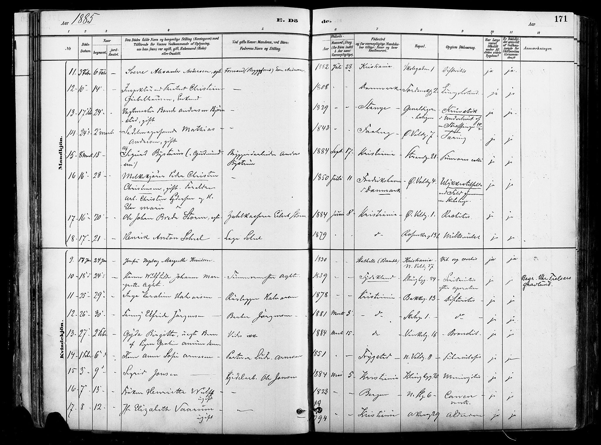 Johannes prestekontor Kirkebøker, AV/SAO-A-10852/F/Fa/L0004: Parish register (official) no. 4, 1883-1907, p. 171