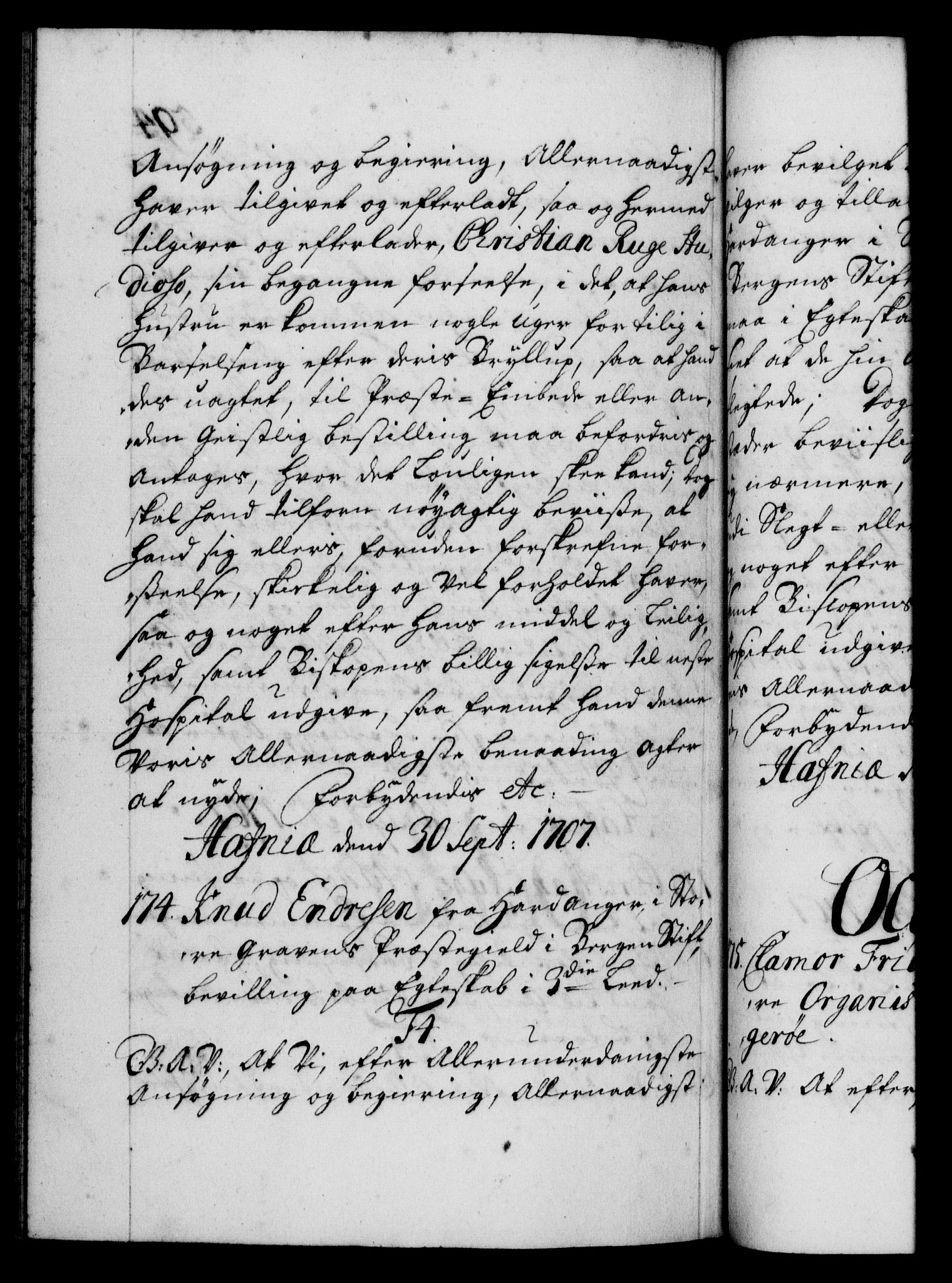 Danske Kanselli 1572-1799, RA/EA-3023/F/Fc/Fca/Fcaa/L0019: Norske registre, 1704-1707, p. 594b