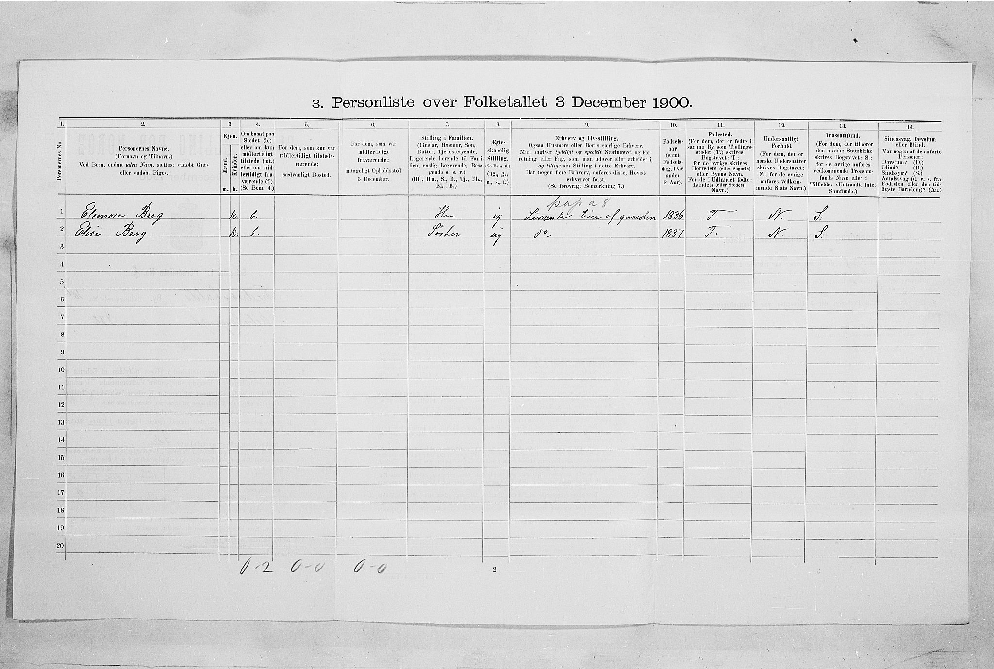 SAO, 1900 census for Fredrikshald, 1900