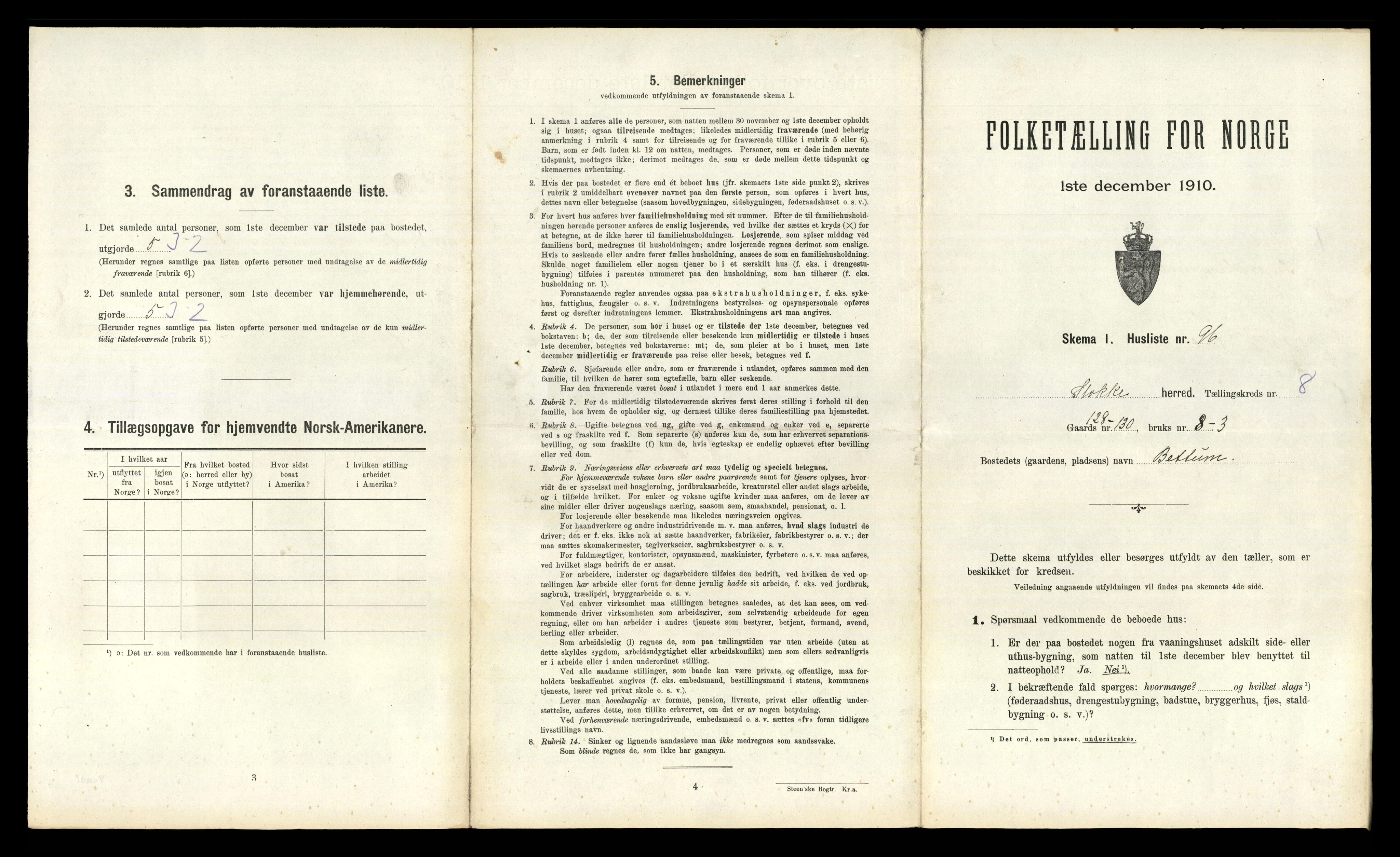 RA, 1910 census for Stokke, 1910, p. 1526