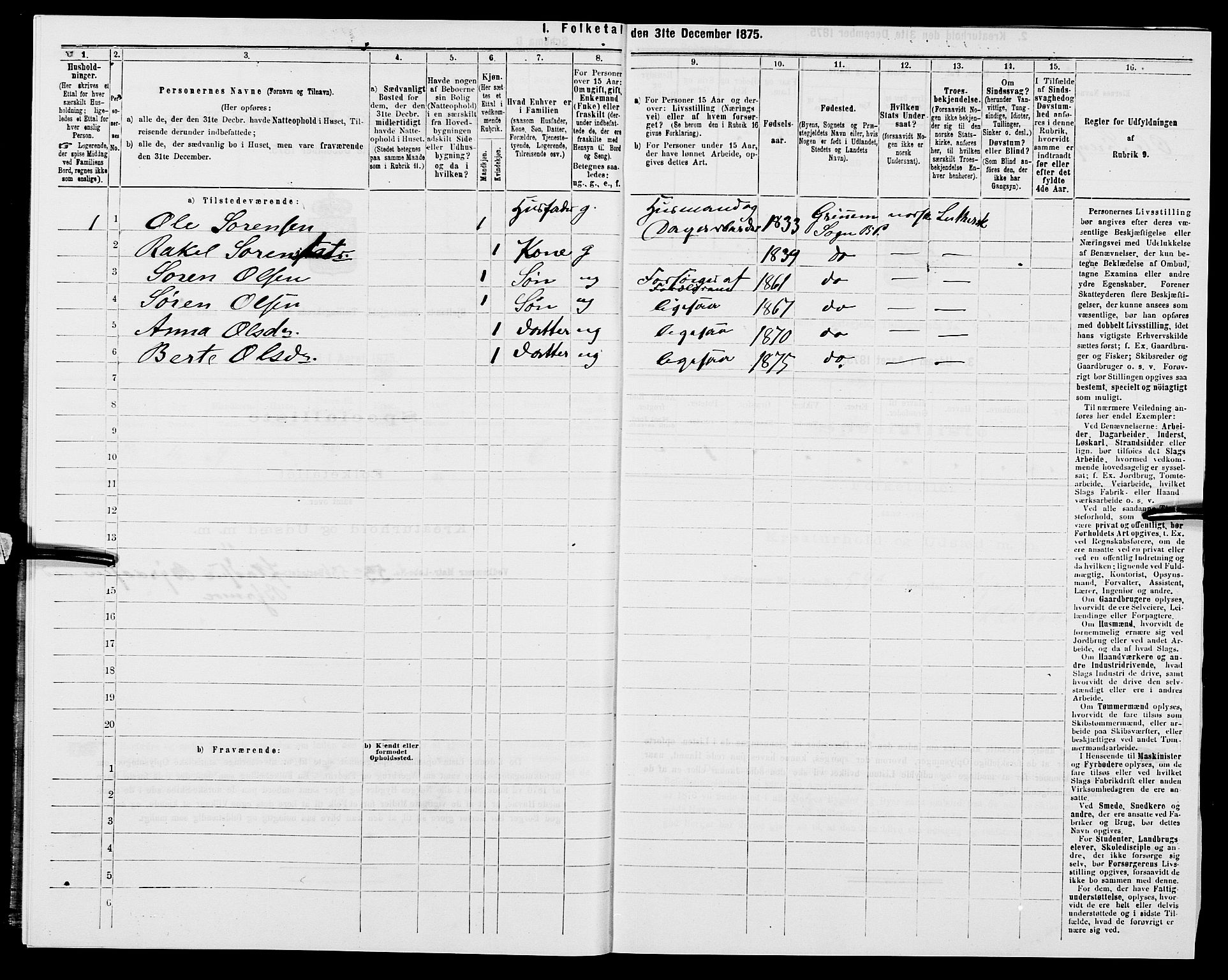 SAK, 1875 census for 1024P Bjelland, 1875, p. 517