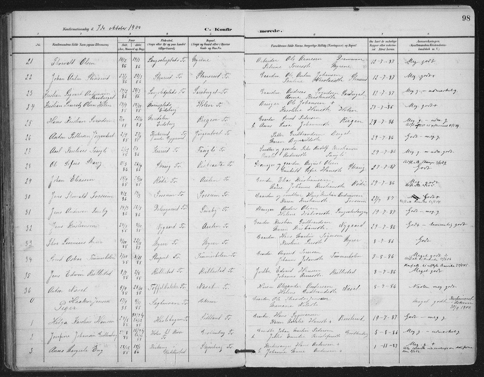 Trøgstad prestekontor Kirkebøker, SAO/A-10925/F/Fa/L0011: Parish register (official) no. I 11, 1899-1919, p. 98