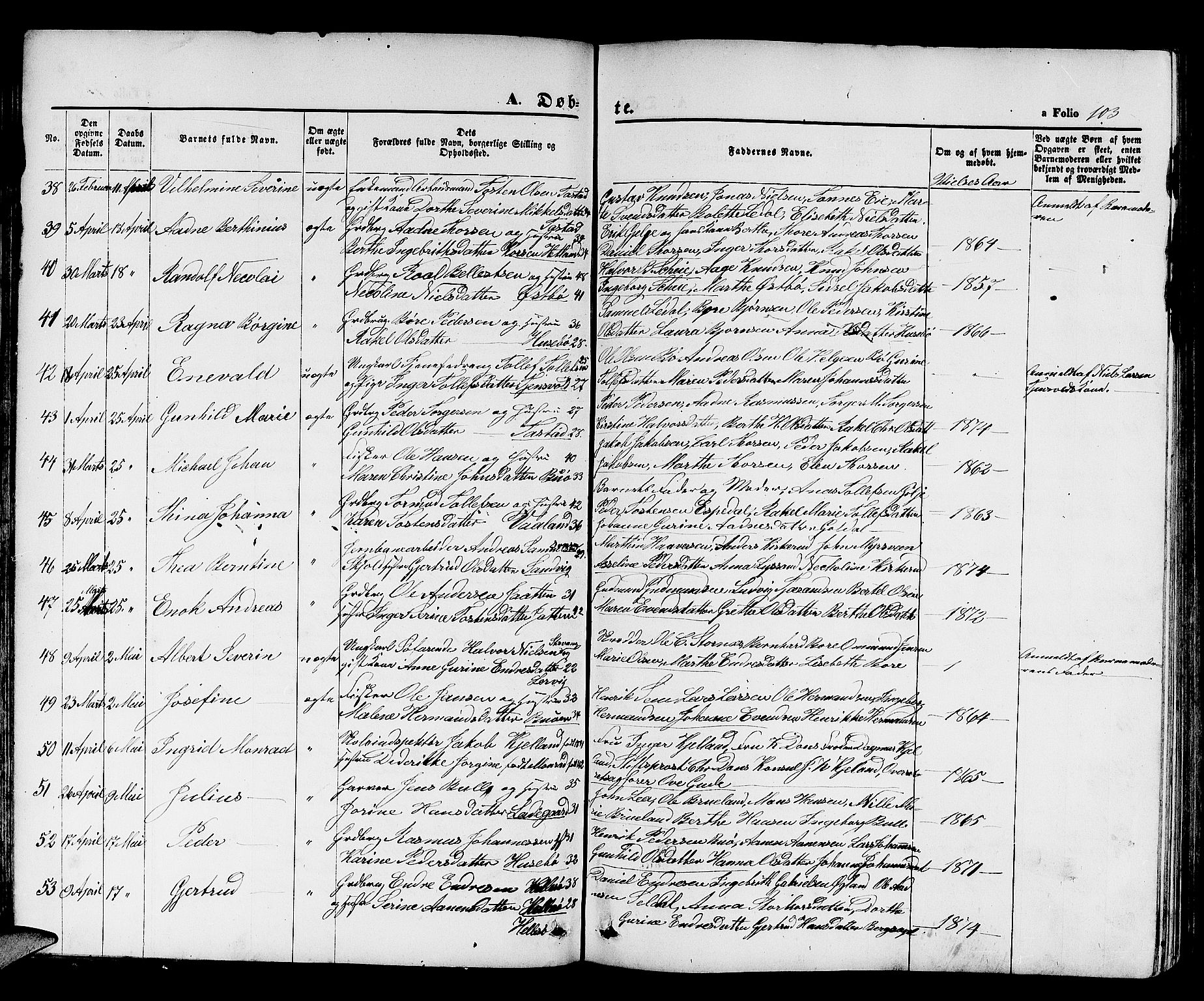 Hetland sokneprestkontor, SAST/A-101826/30/30BB/L0003: Parish register (copy) no. B 3, 1863-1877, p. 103