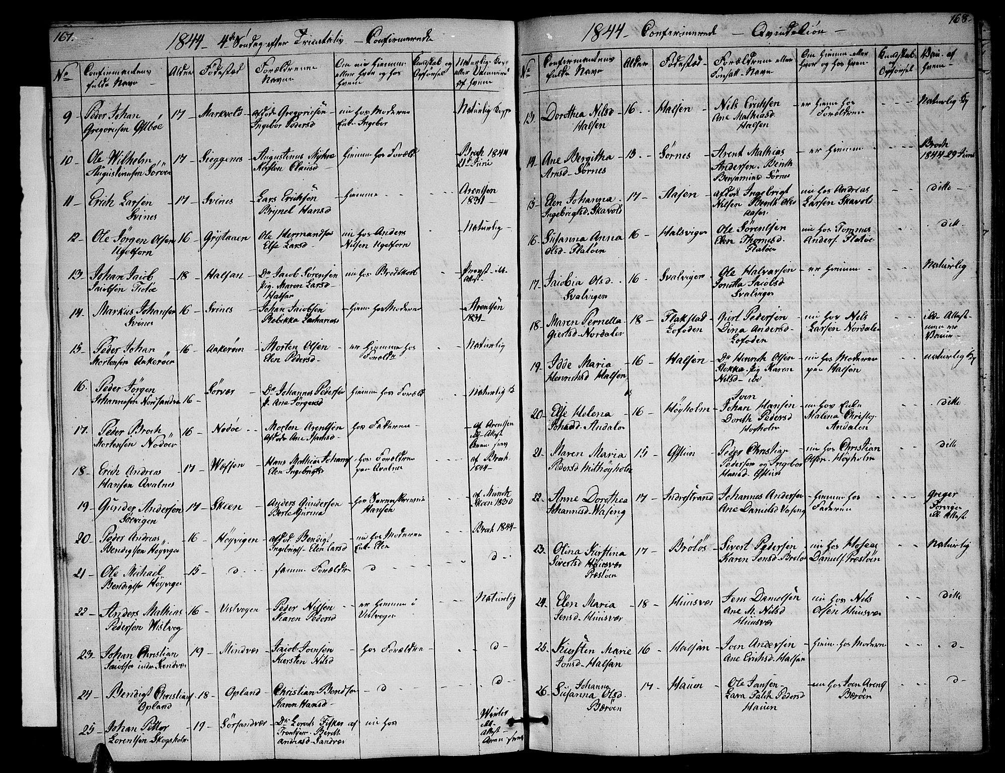 Ministerialprotokoller, klokkerbøker og fødselsregistre - Nordland, AV/SAT-A-1459/830/L0460: Parish register (copy) no. 830C02, 1843-1865, p. 167-168