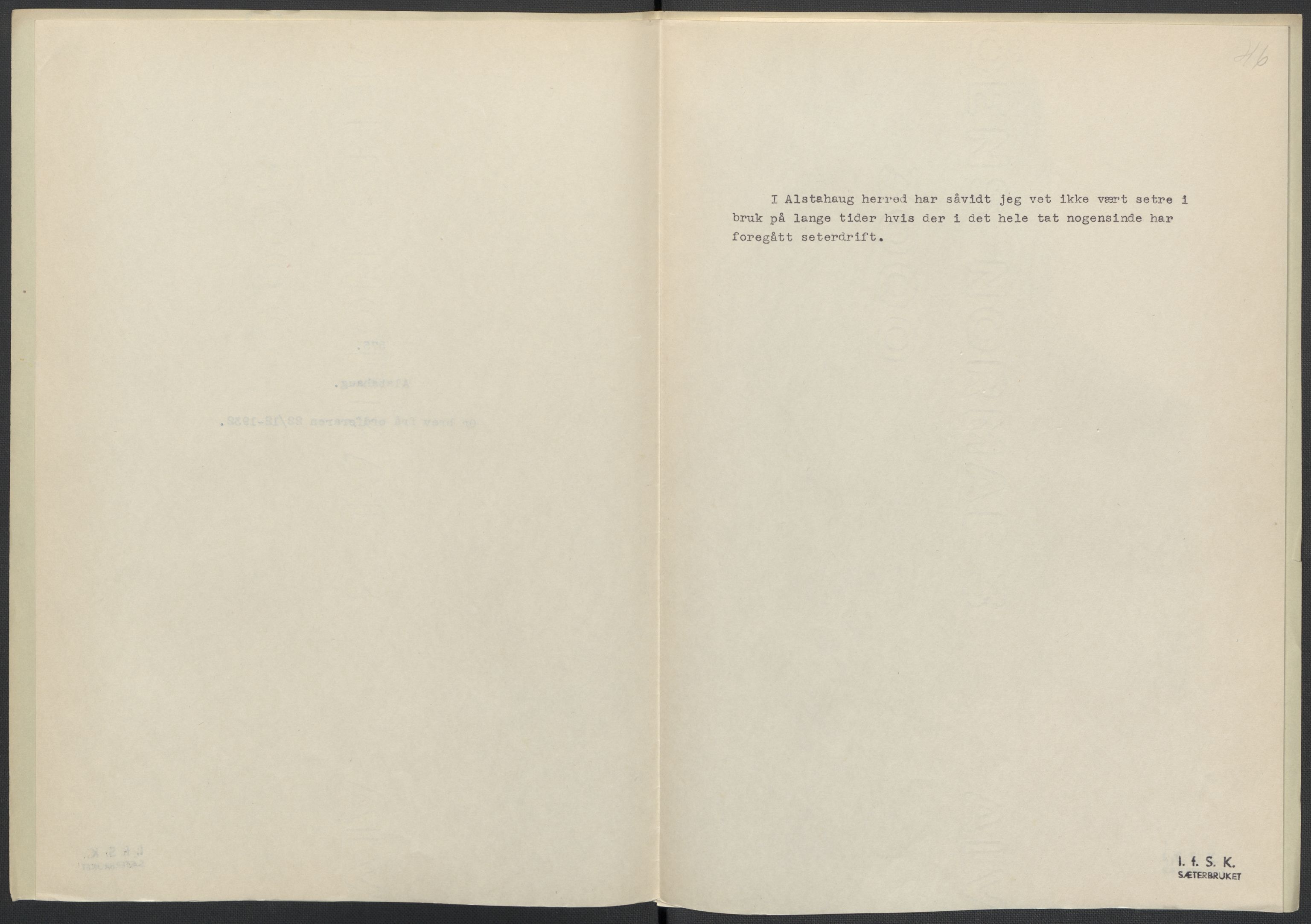 Instituttet for sammenlignende kulturforskning, AV/RA-PA-0424/F/Fc/L0016/0001: Eske B16: / Nordland (perm XLVI), 1932-1938, p. 46