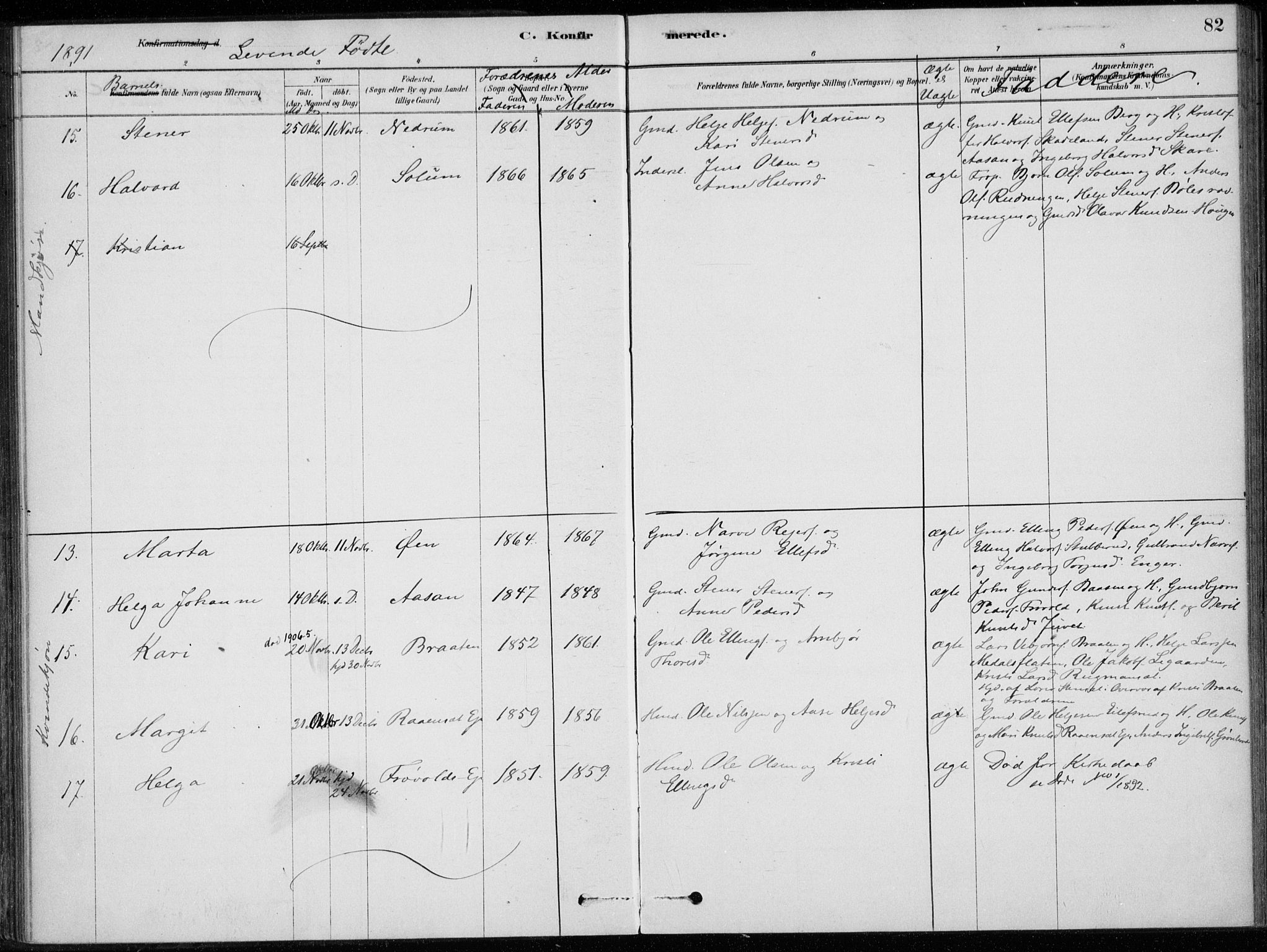 Sigdal kirkebøker, AV/SAKO-A-245/F/Fc/L0001: Parish register (official) no. III 1, 1879-1893, p. 82