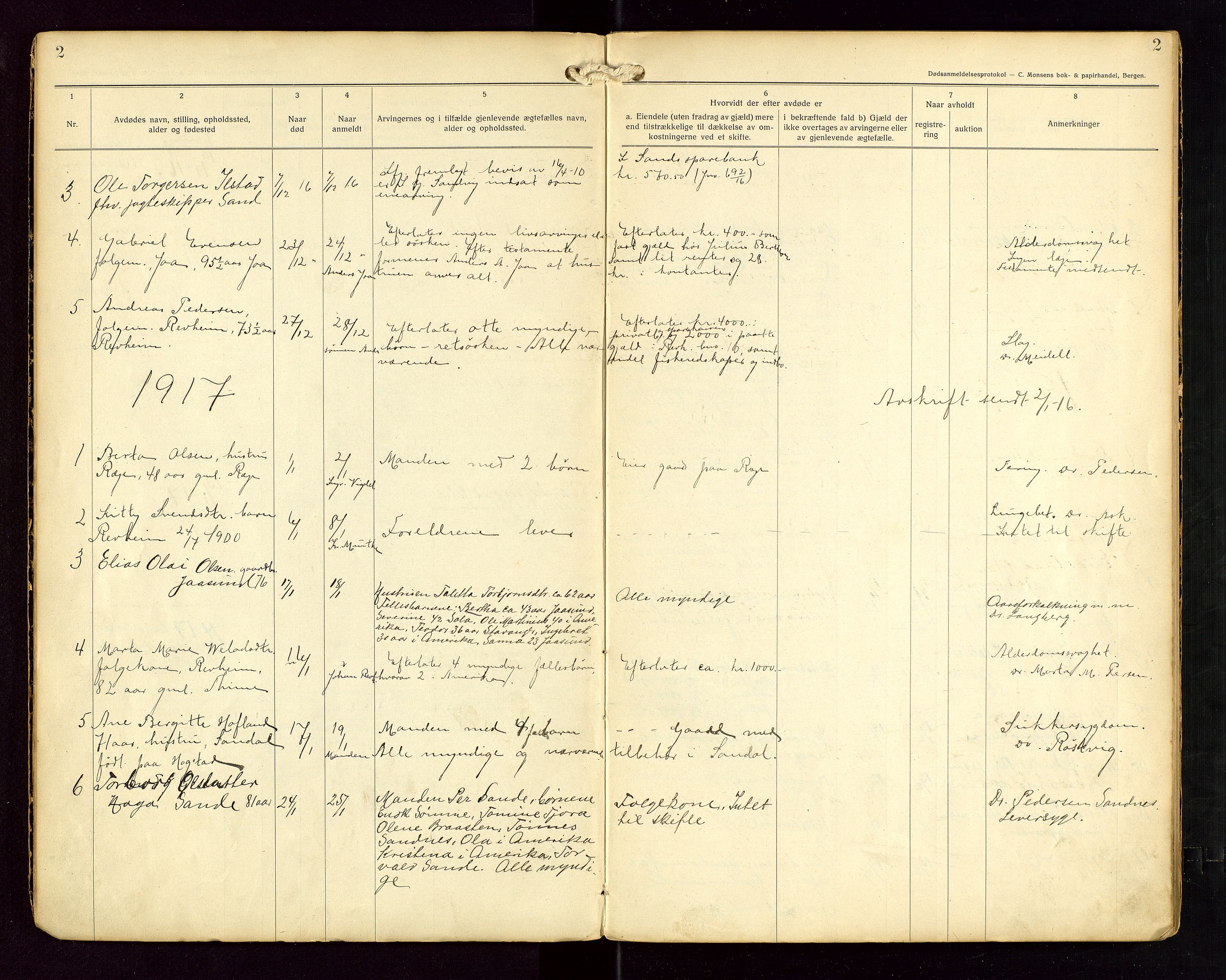 Håland lensmannskontor, SAST/A-100100/Gga/L0002: "Dødsanmeldelser fra 6/9 1916 til 1926 i Haaland", 1916-1926, p. 2