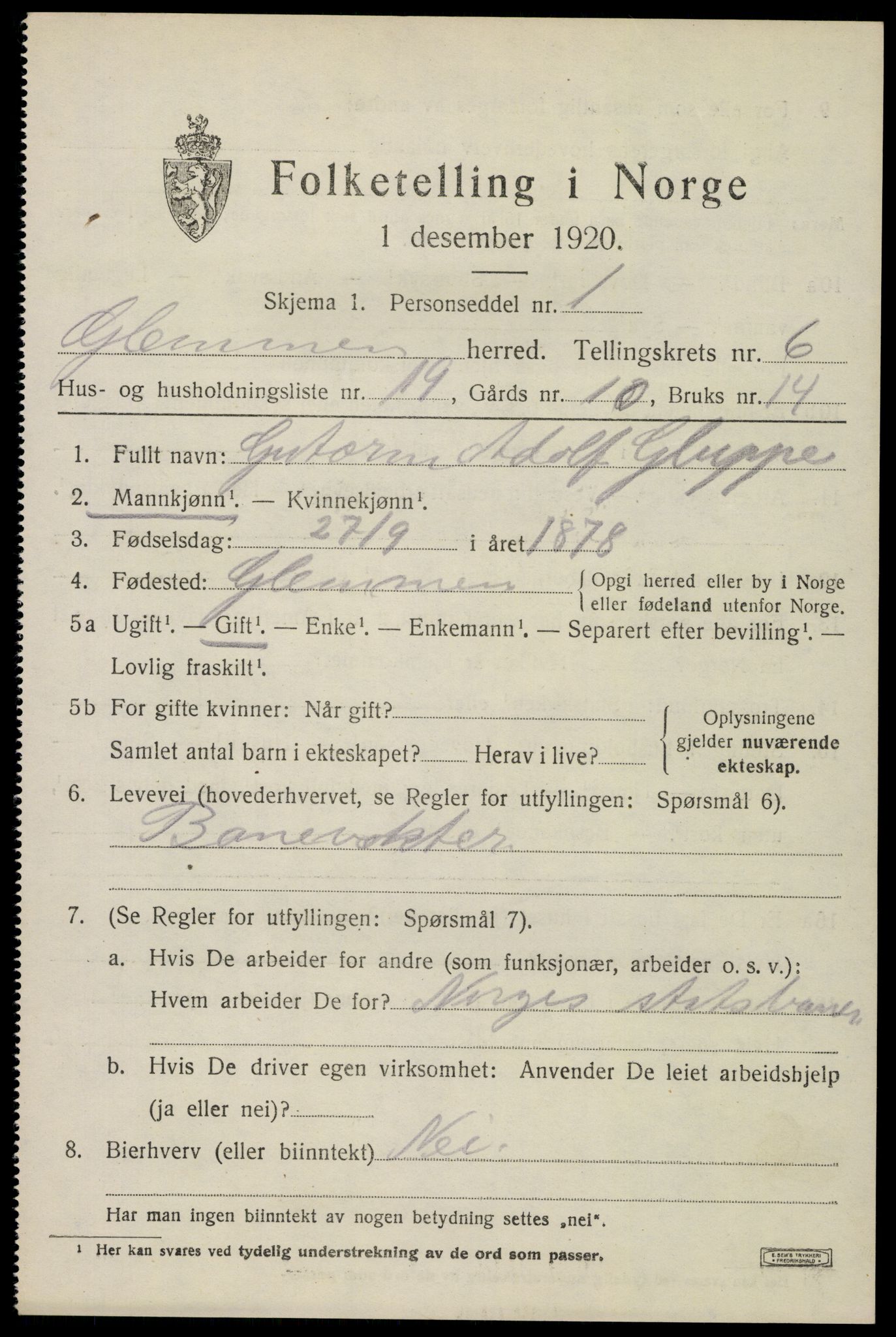 SAO, 1920 census for Glemmen, 1920, p. 21869