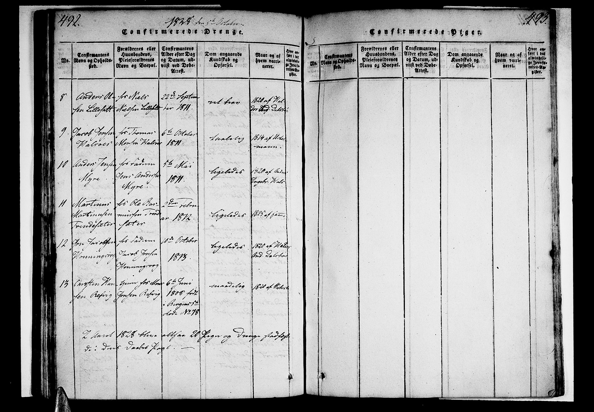 Selje sokneprestembete, AV/SAB-A-99938/H/Ha/Haa/Haaa: Parish register (official) no. A 8, 1816-1828, p. 492-493