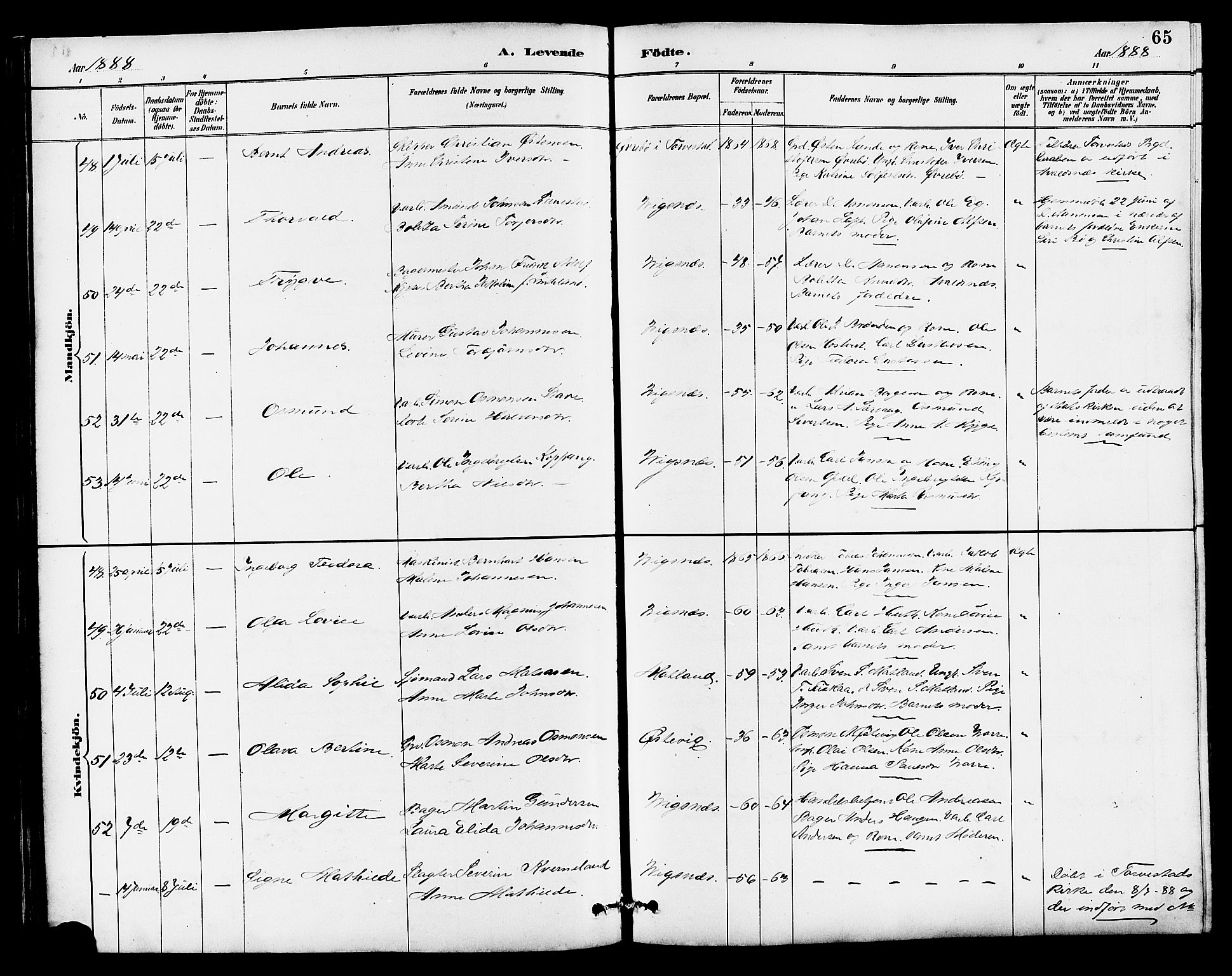 Avaldsnes sokneprestkontor, SAST/A -101851/H/Ha/Hab/L0007: Parish register (copy) no. B 7, 1885-1909, p. 65